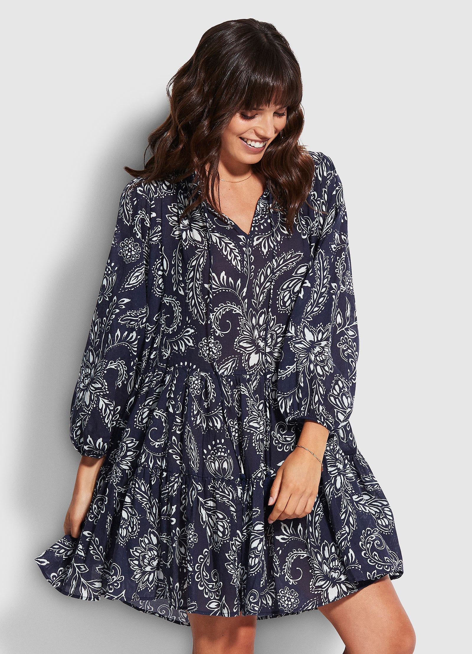 Folklore Tier Dress- True Navy