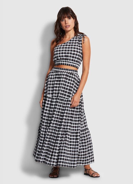  Gingham Tiered Skirt- Black