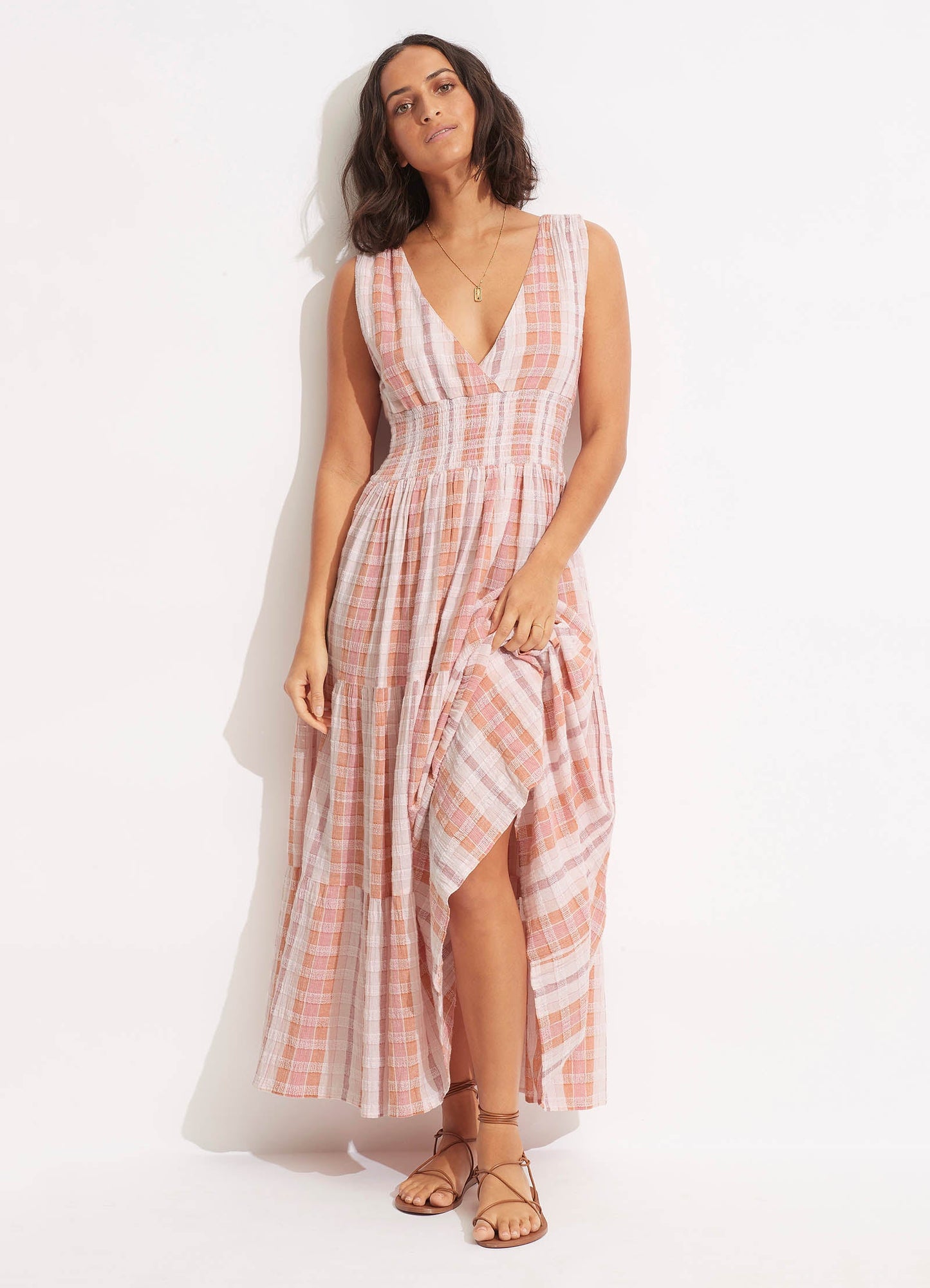  Textured Gingham Maxi Dress - Lilac