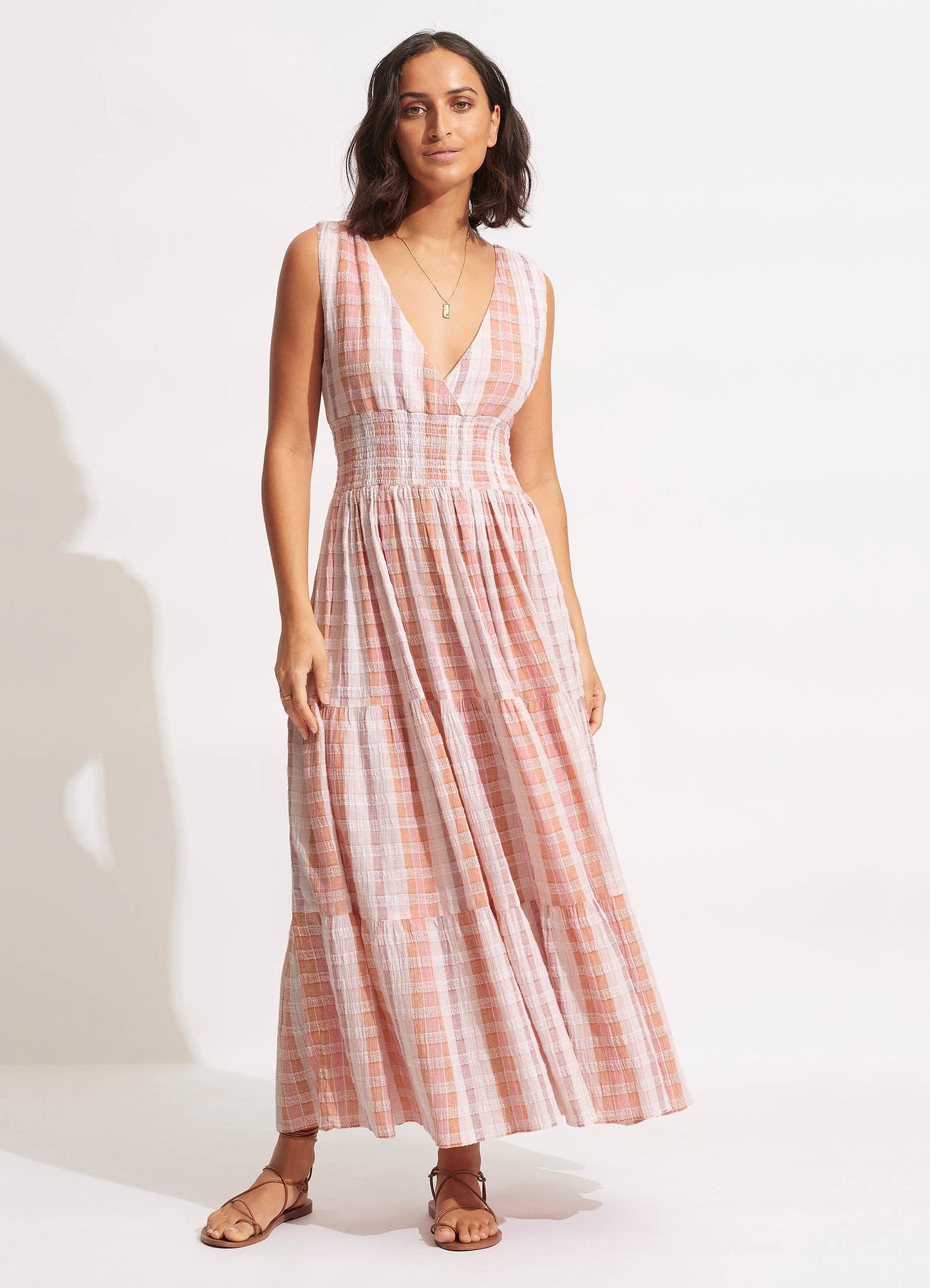  Textured Gingham Maxi Dress - Lilac