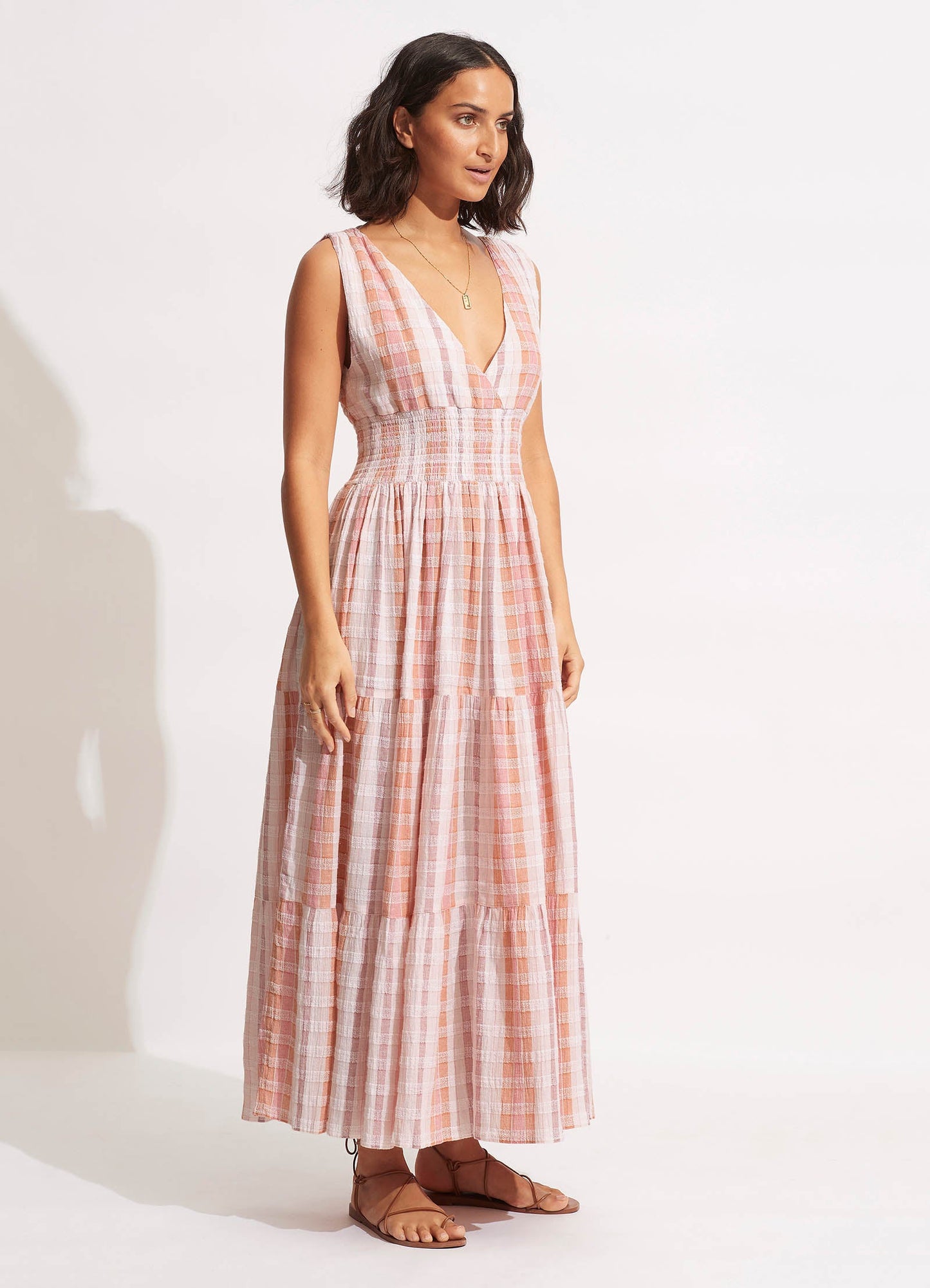  Textured Gingham Maxi Dress - Lilac