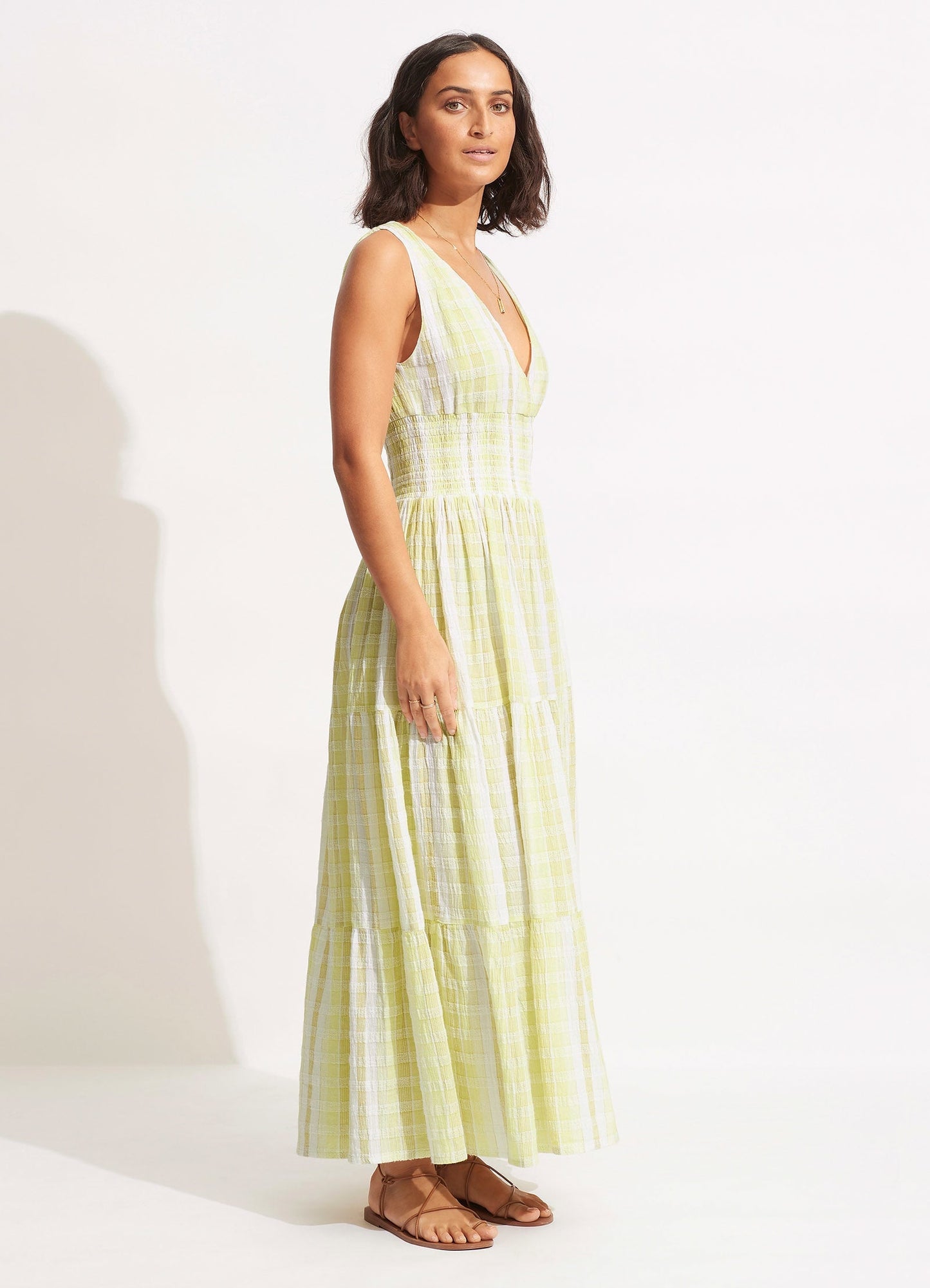  Textured Gingham Maxi Dress - Wild Lime