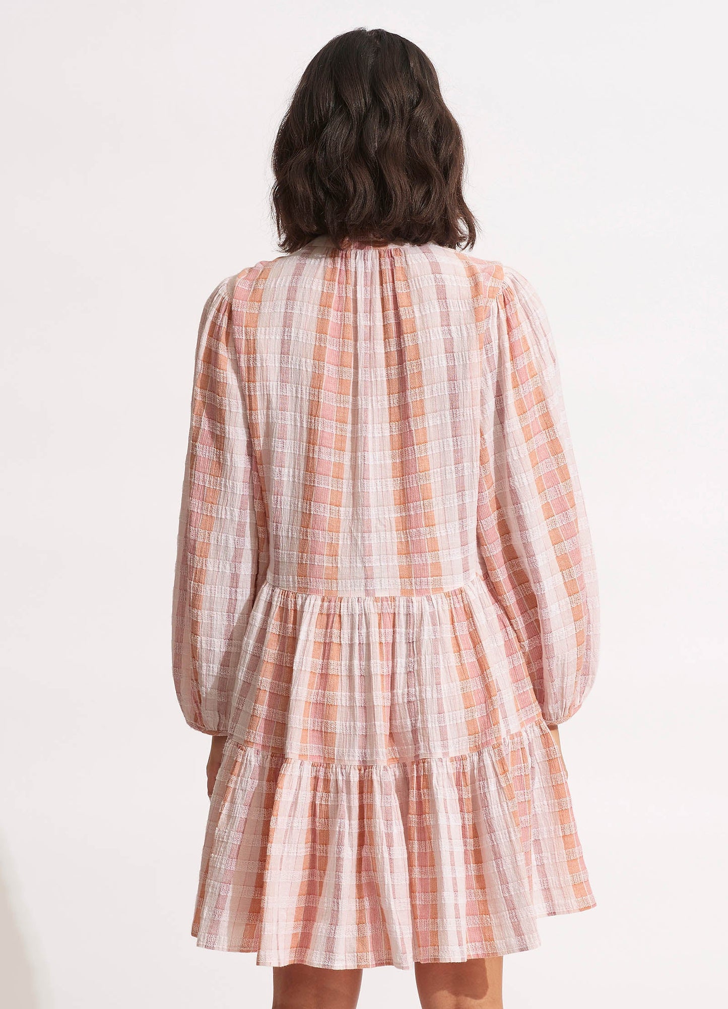  Textured Gingham Tiered Dress- Lilac