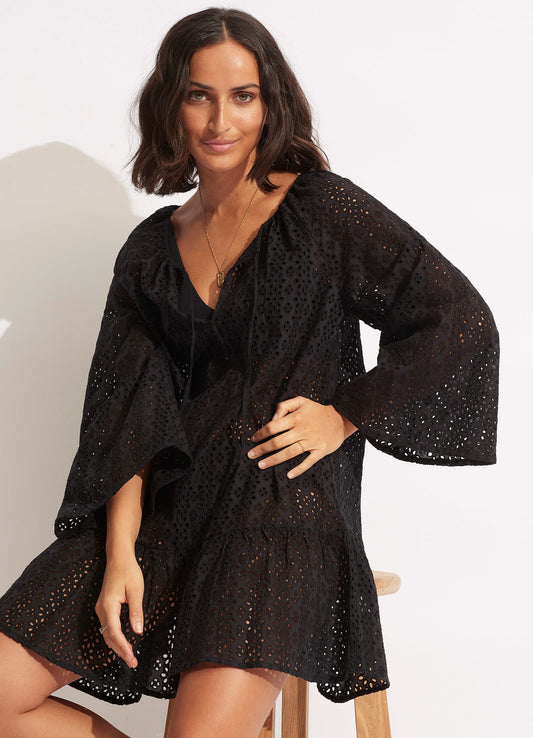  Broderie Anglaise Cover Up - Black