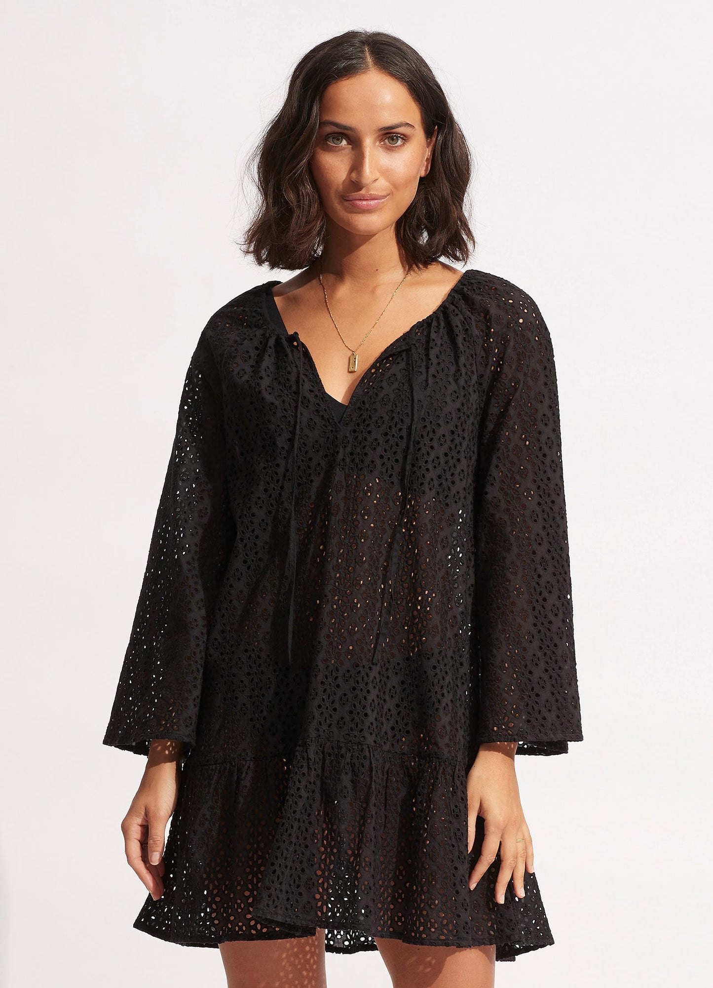  Broderie Anglaise Cover Up - Black