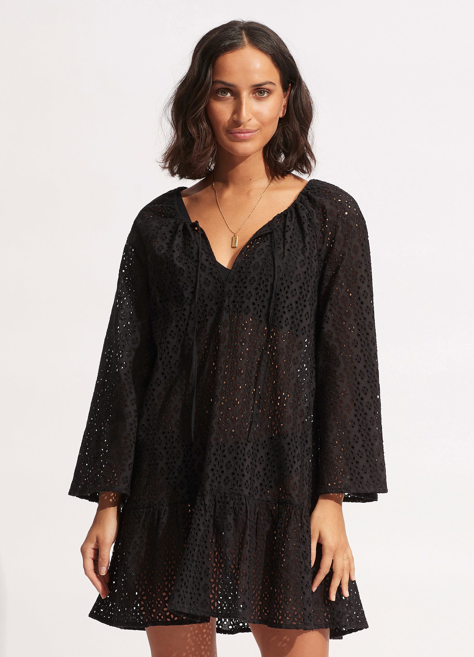  Broderie Anglaise Cover Up - Black
