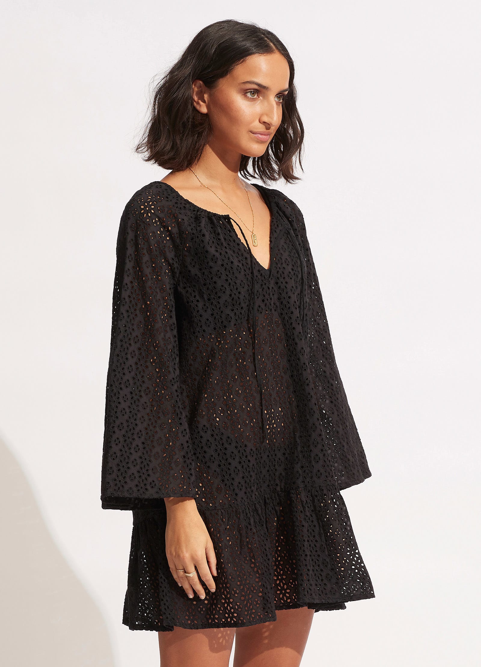  Broderie Anglaise Cover Up - Black