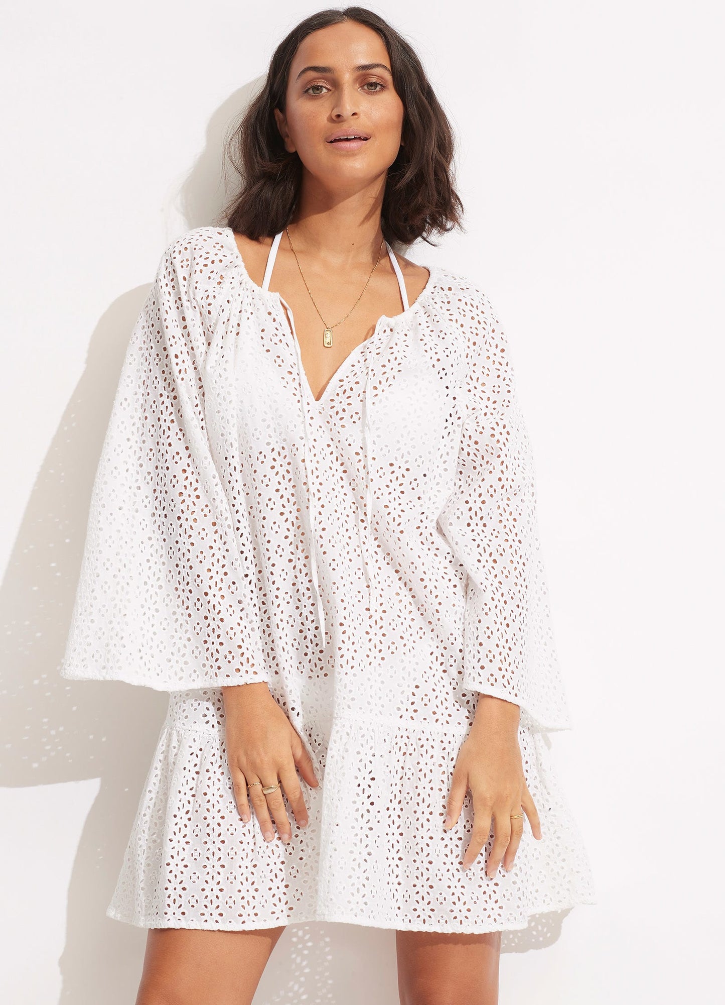  Broderie Anglaise Cover Up - White
