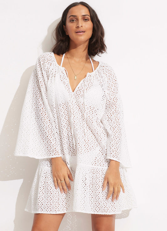  Broderie Anglaise Cover Up - White