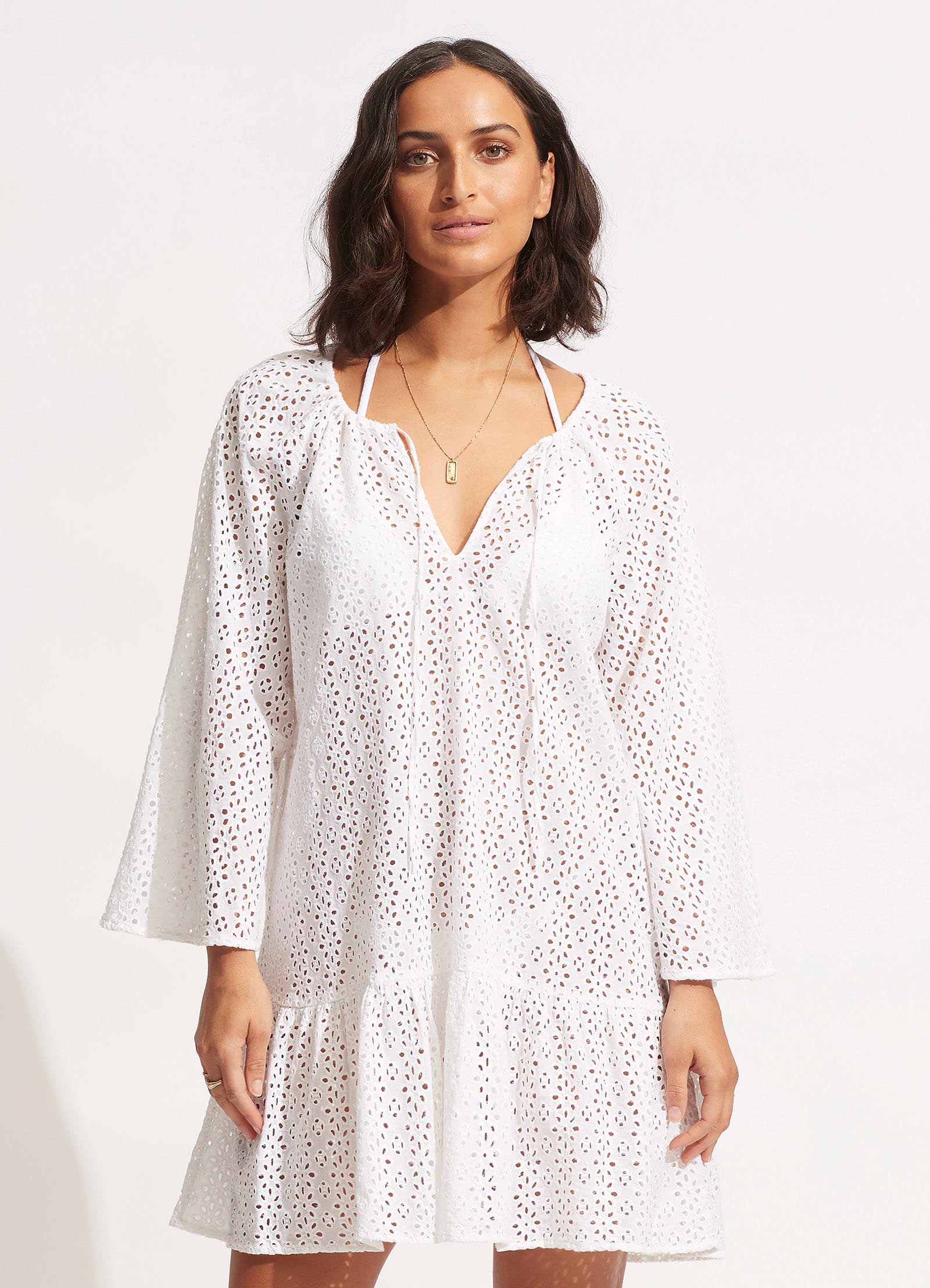  Broderie Anglaise Cover Up - White
