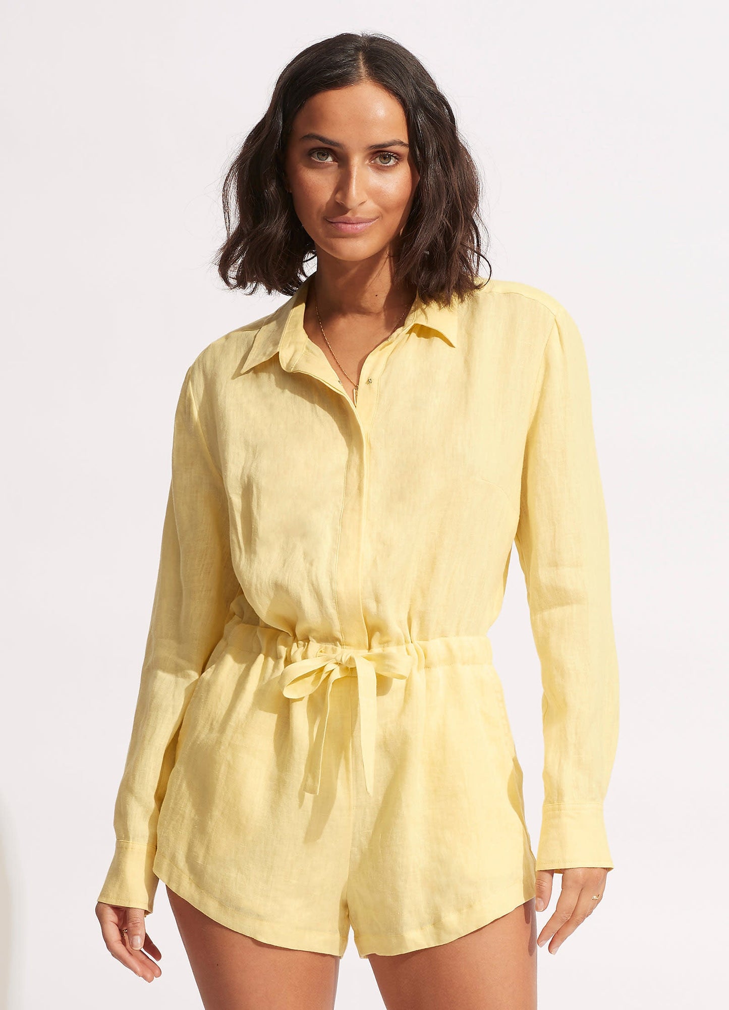  Linen Playsuit - Lemon