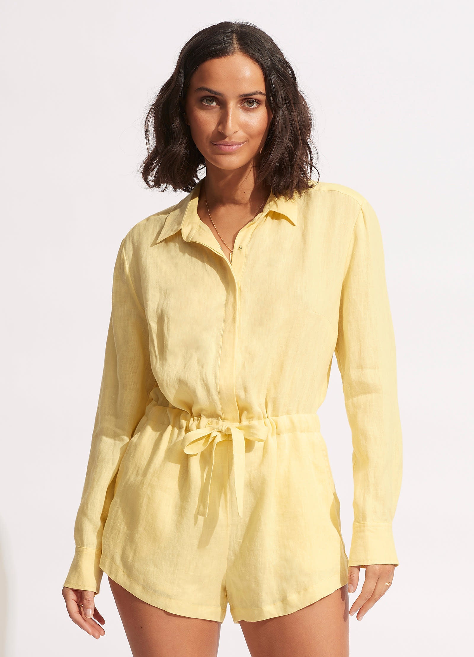  Linen Playsuit - Lemon