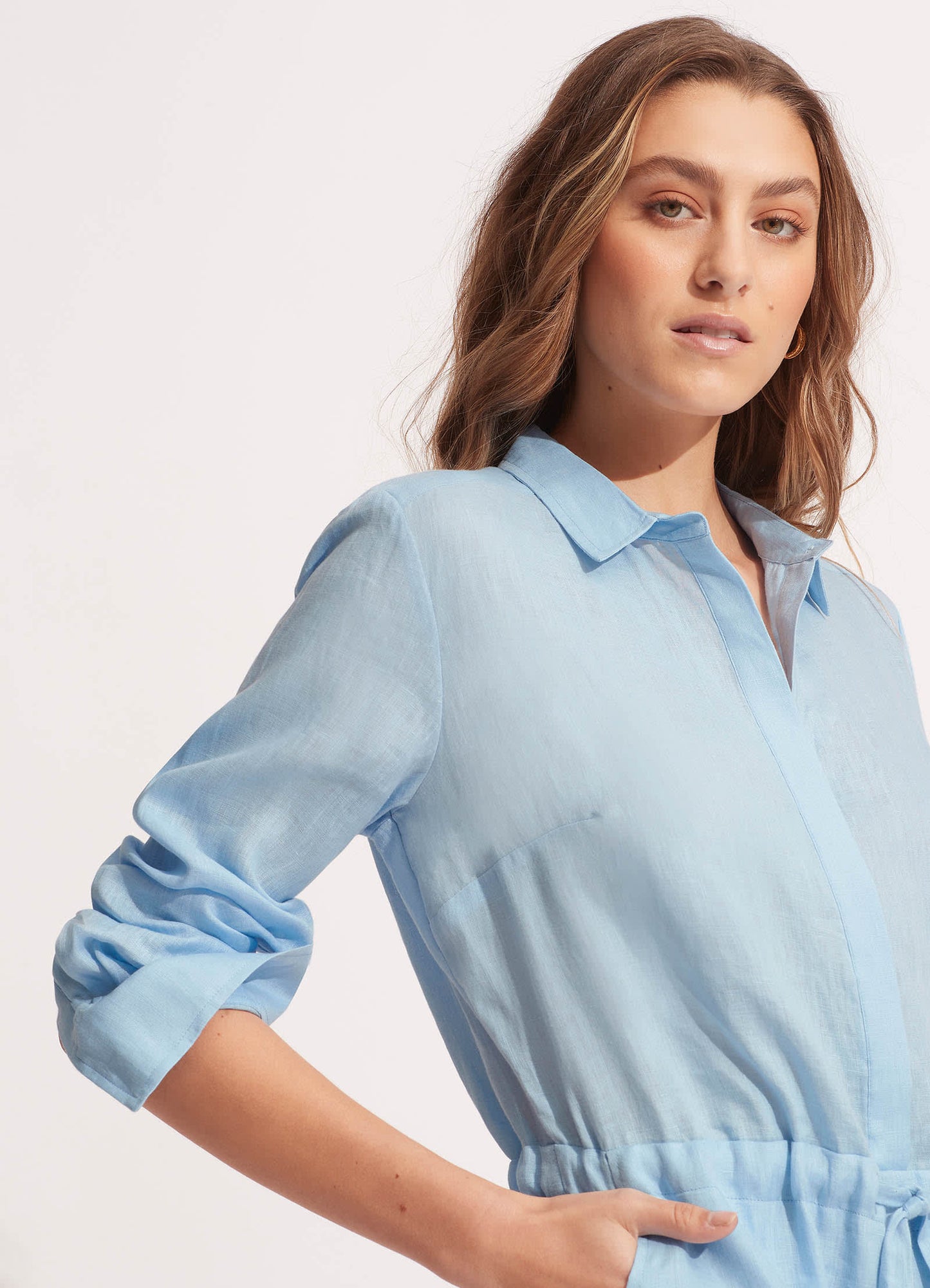  Linen Playsuit - Powder Blue