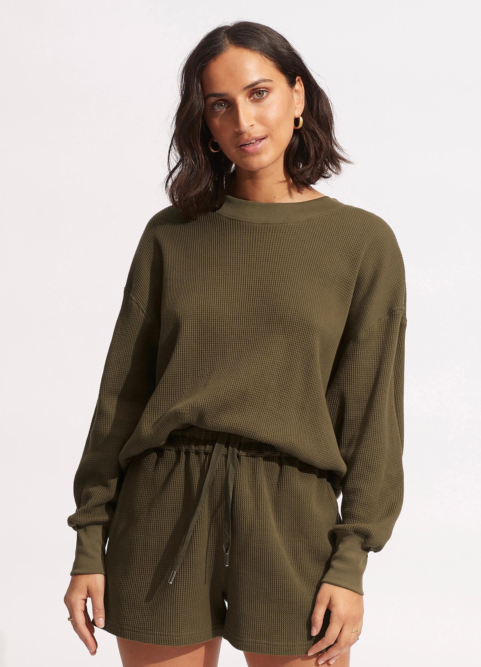  Waffle Sweat Top - Moss