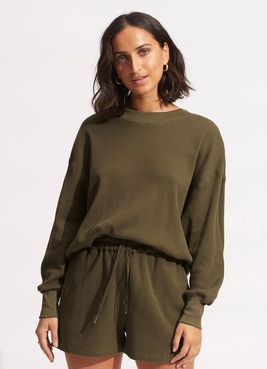  Waffle Sweat Top - Moss