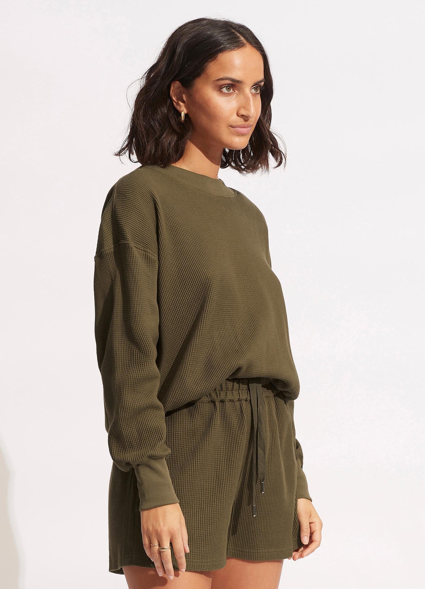  Waffle Sweat Top - Moss
