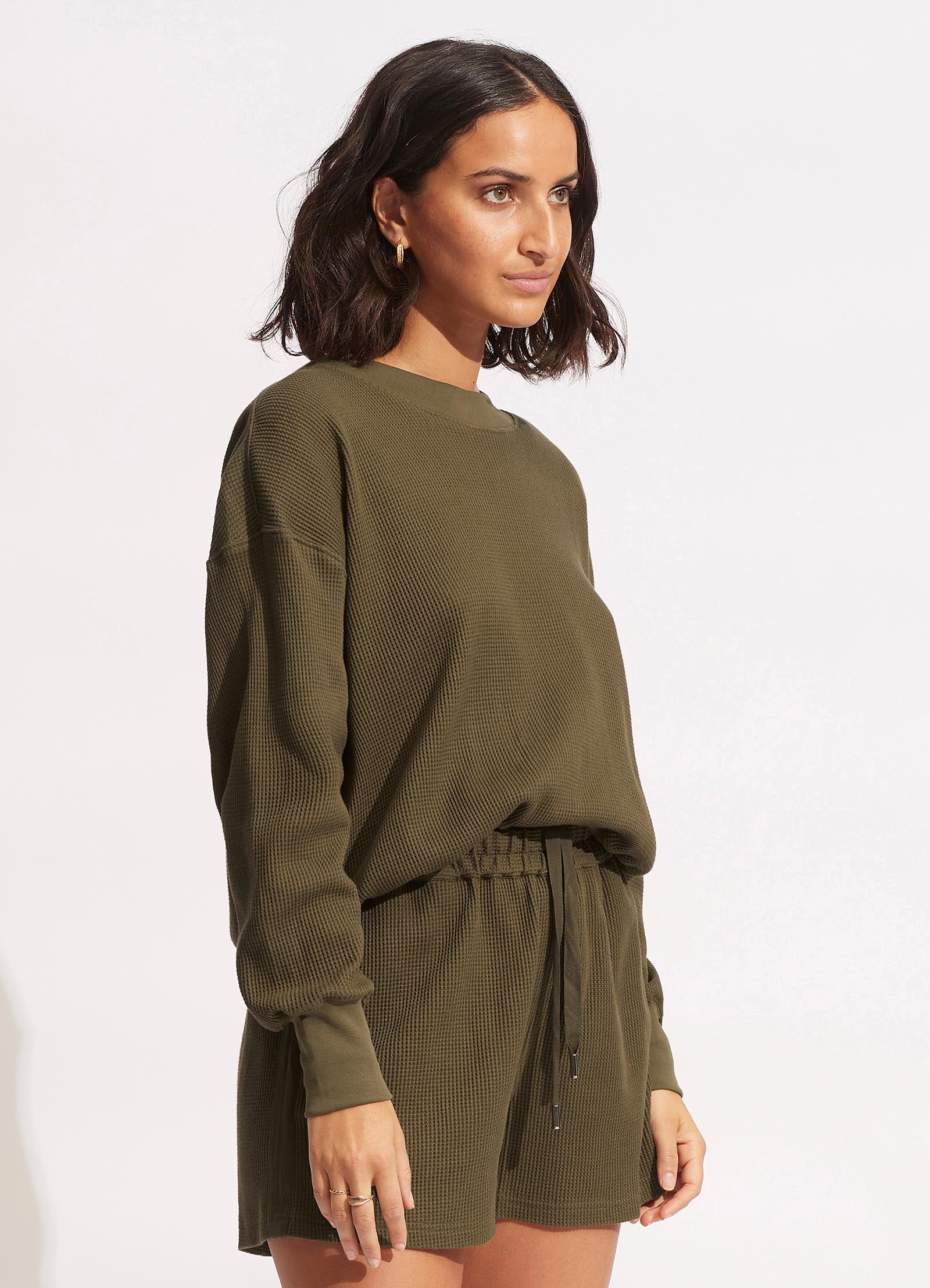 Waffle Sweat Top - Moss