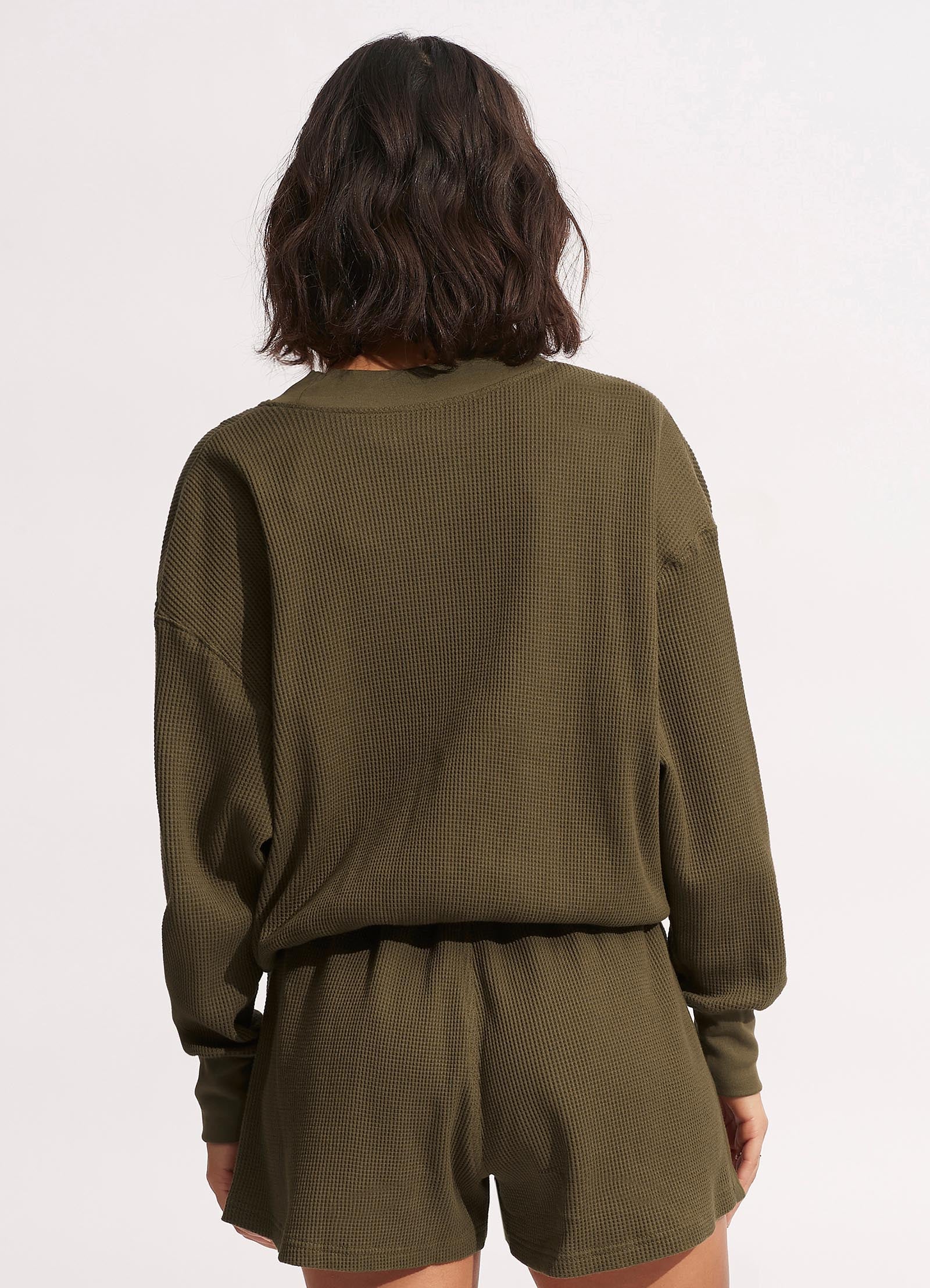  Waffle Sweat Top - Moss