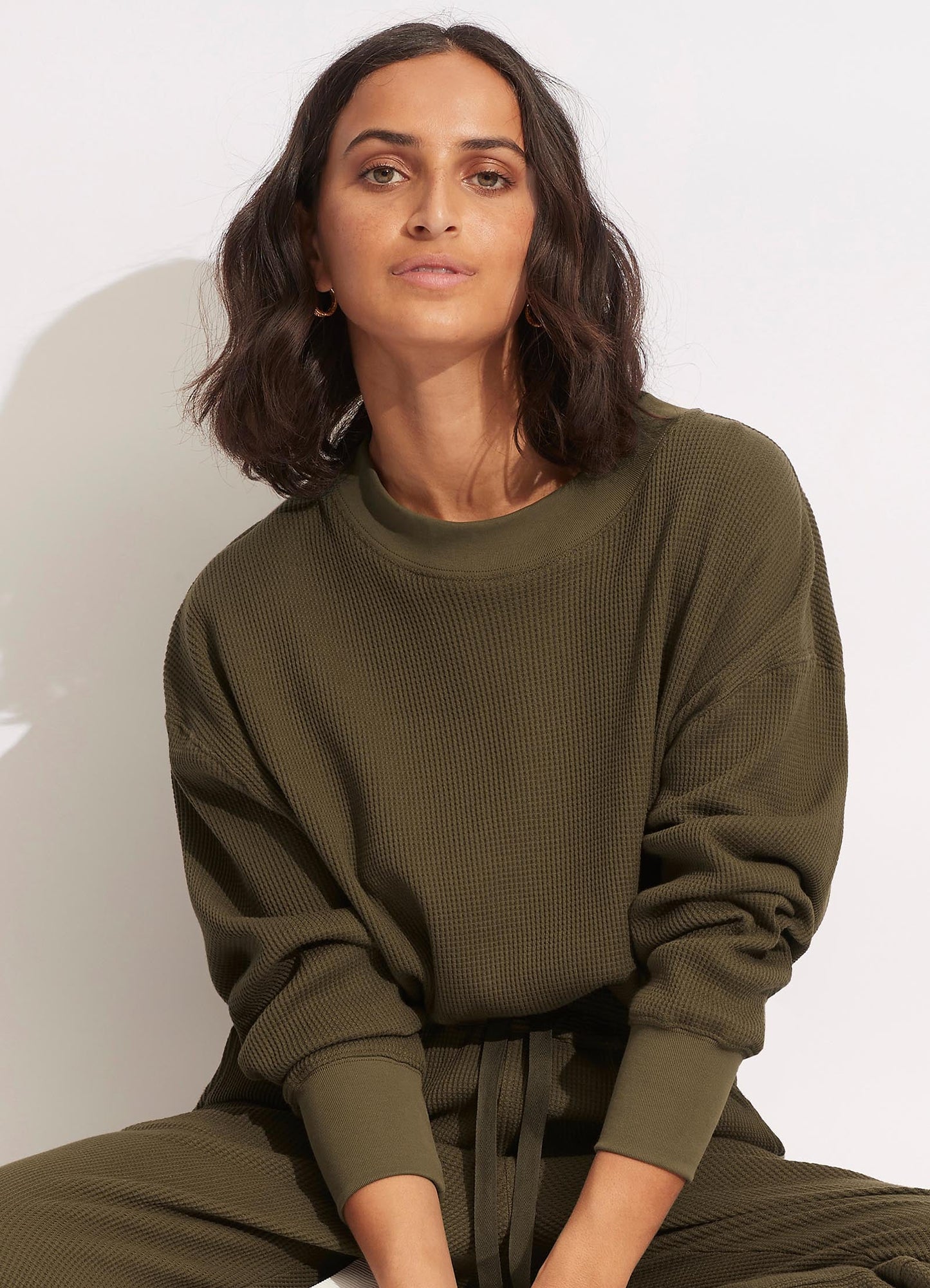 Waffle Sweat Top - Moss