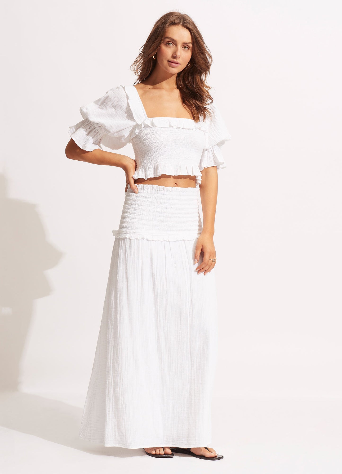  Caspian Shirring Top - White