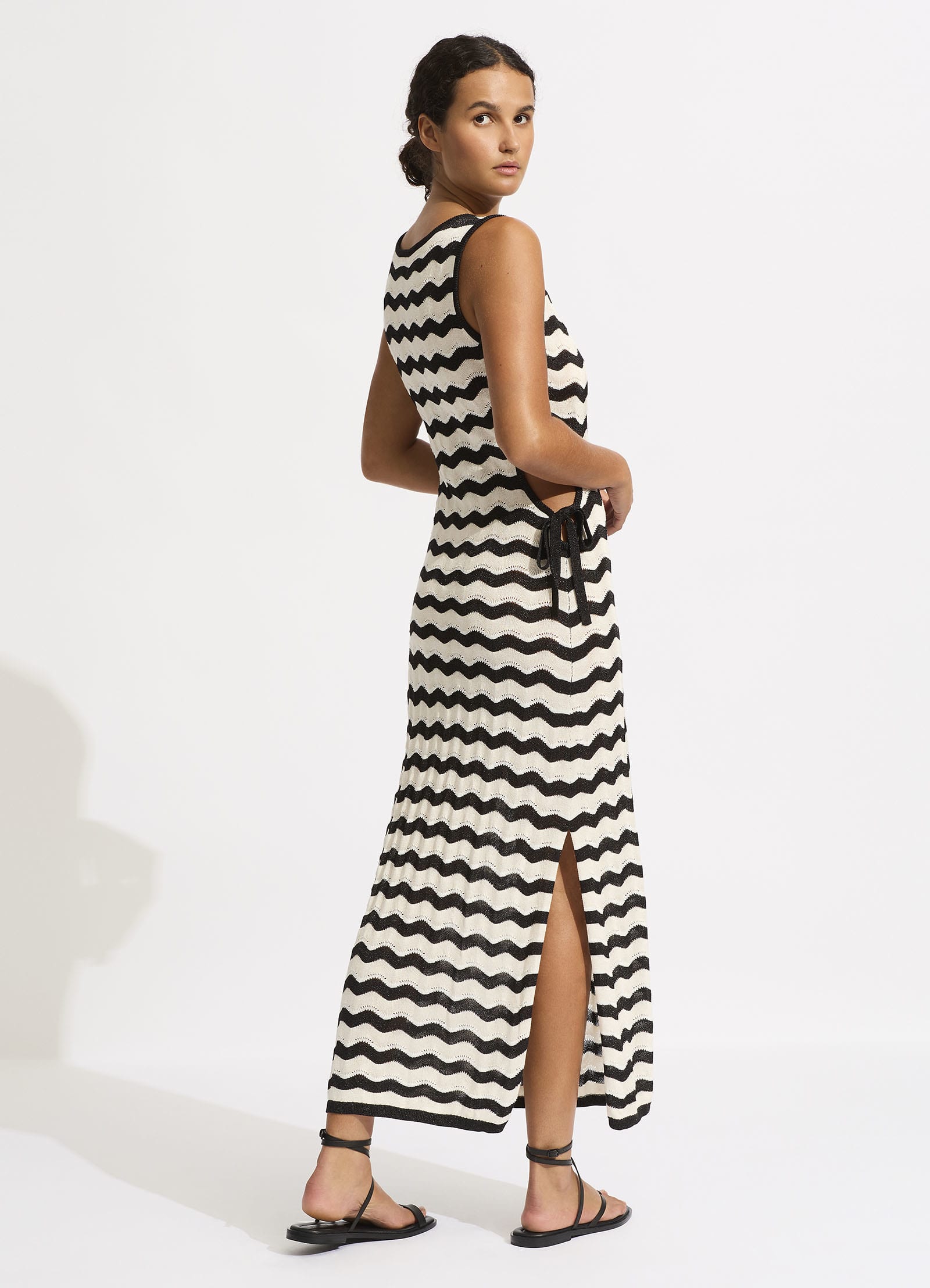  Cut Out Knit Maxi Dress - Black