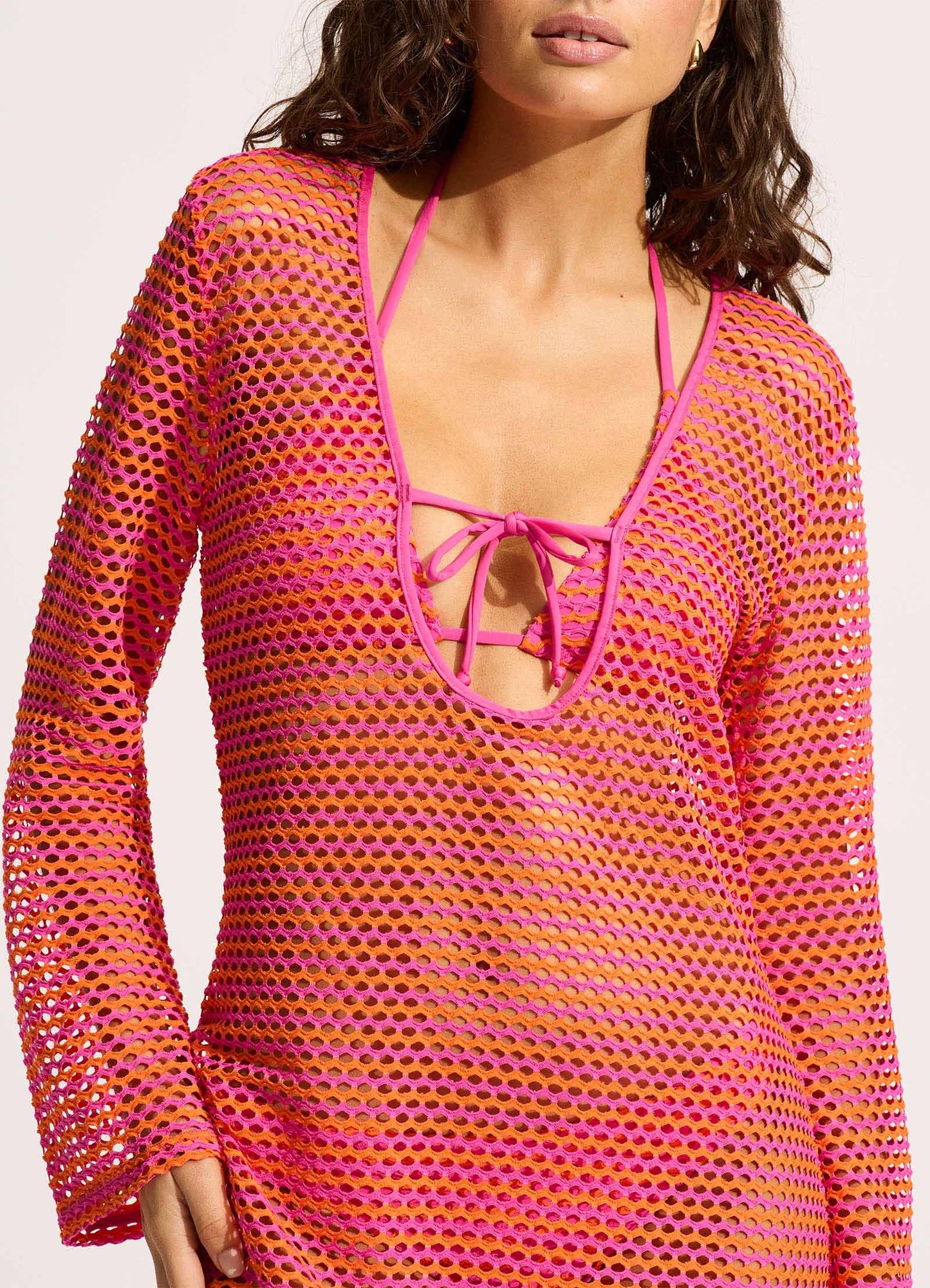  Mesh Effect Cover Up - Hot Pink