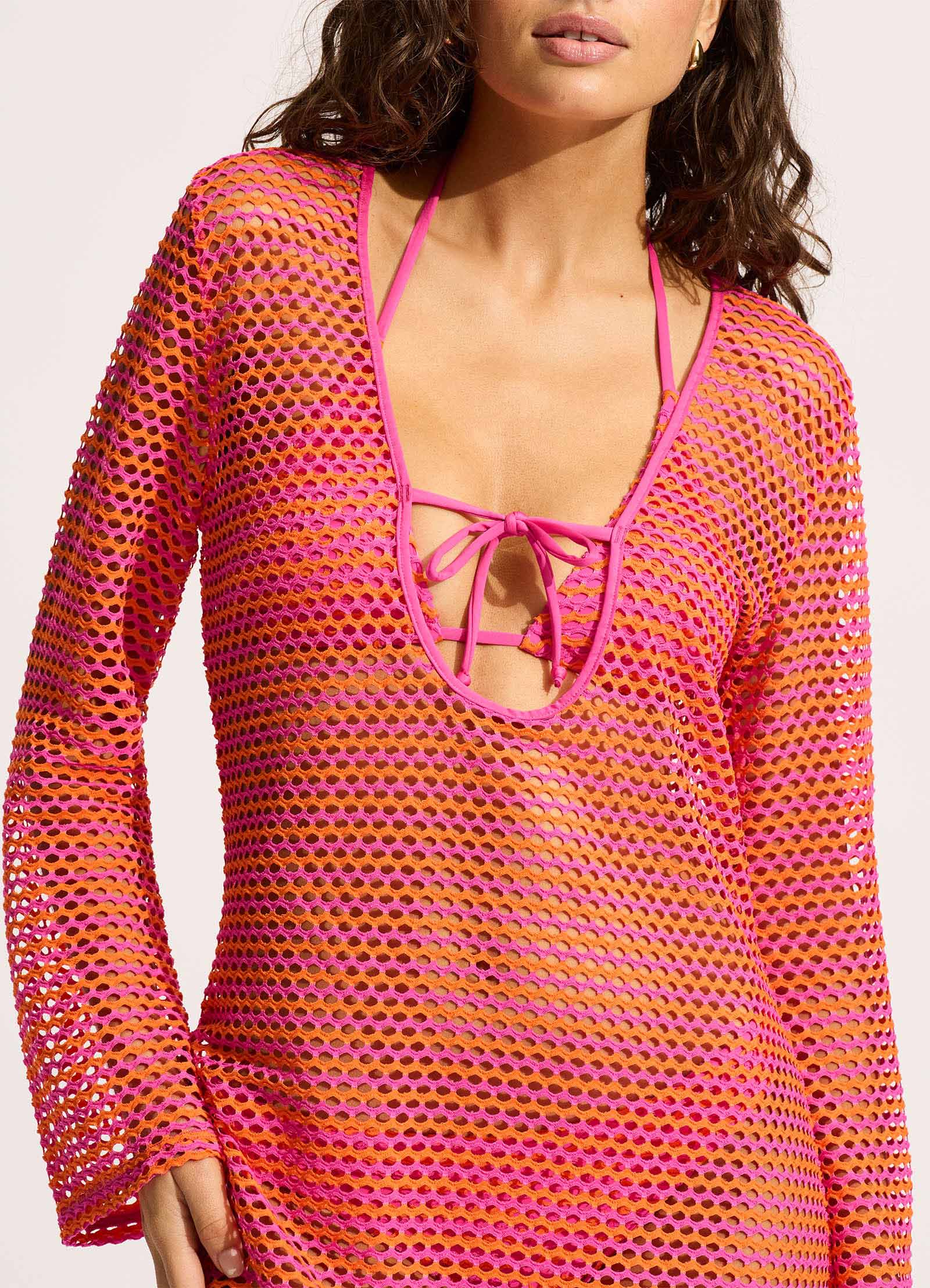  Mesh Effect Cover Up - Hot Pink
