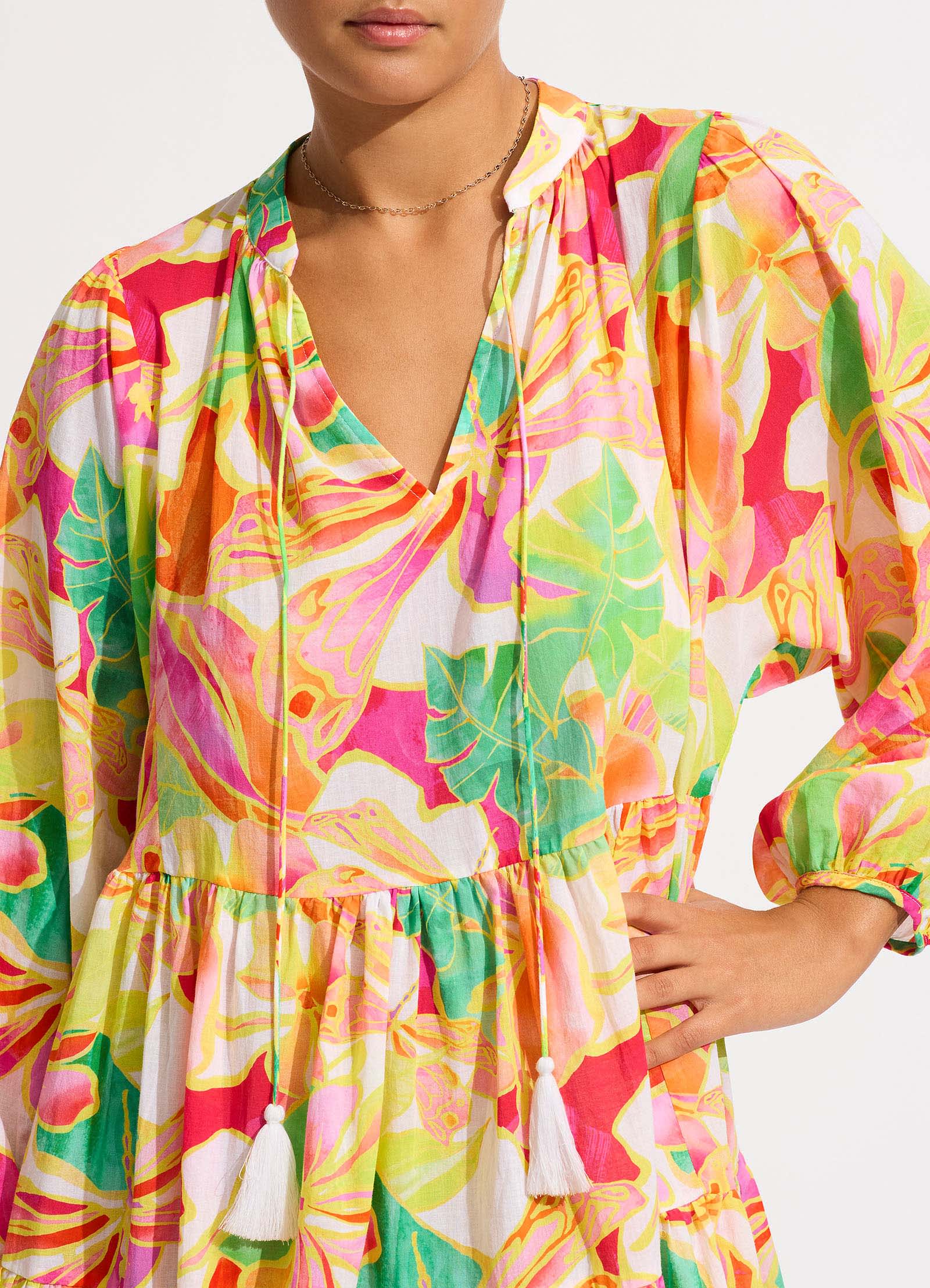  Wonderland Tiered Mini Dress - Fuchsia Rose
