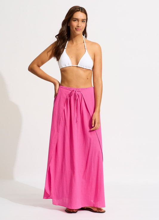  Crinkle Wrap Maxi Skirt - Hot Pink