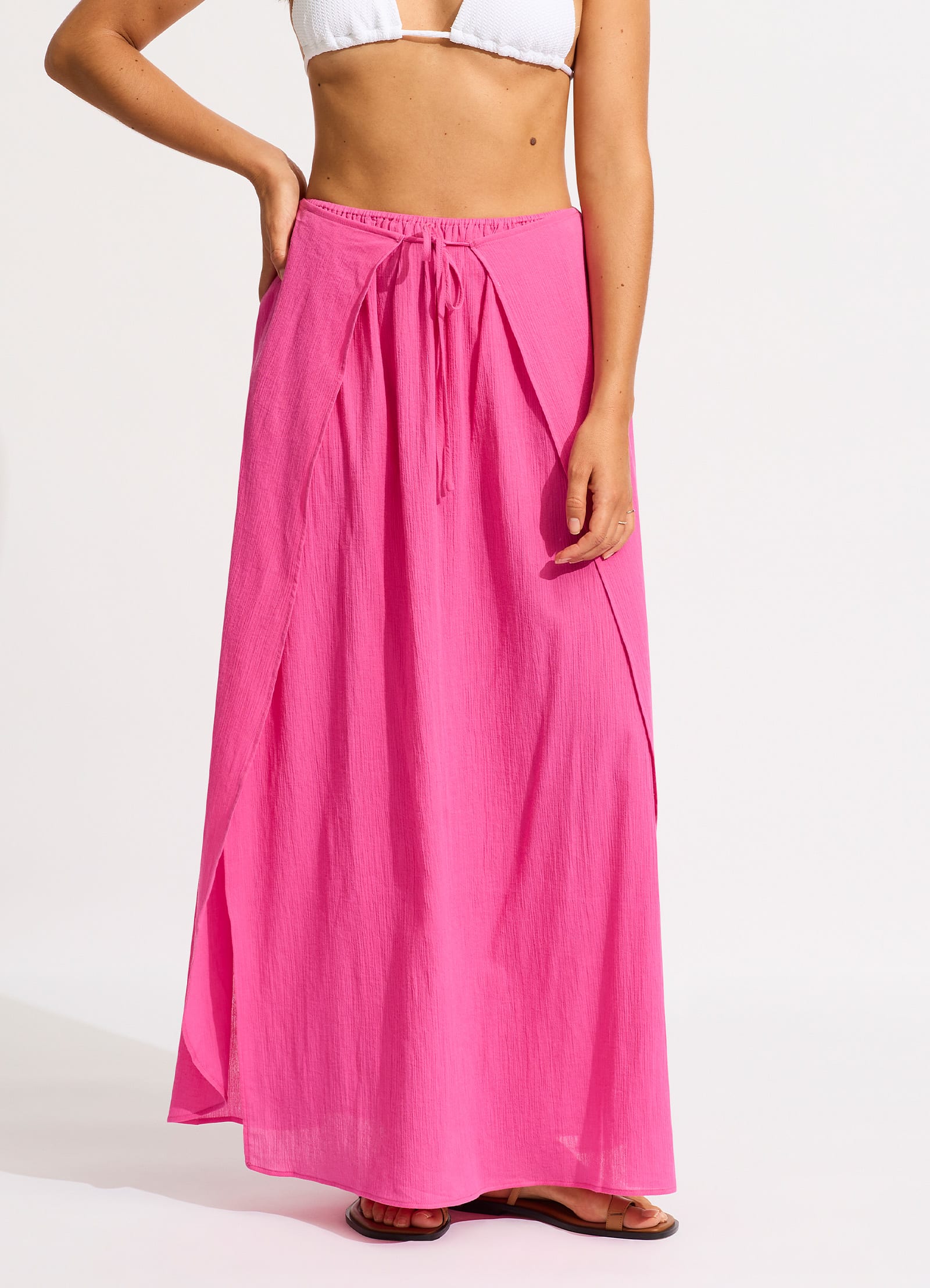  Crinkle Wrap Maxi Skirt - Hot Pink
