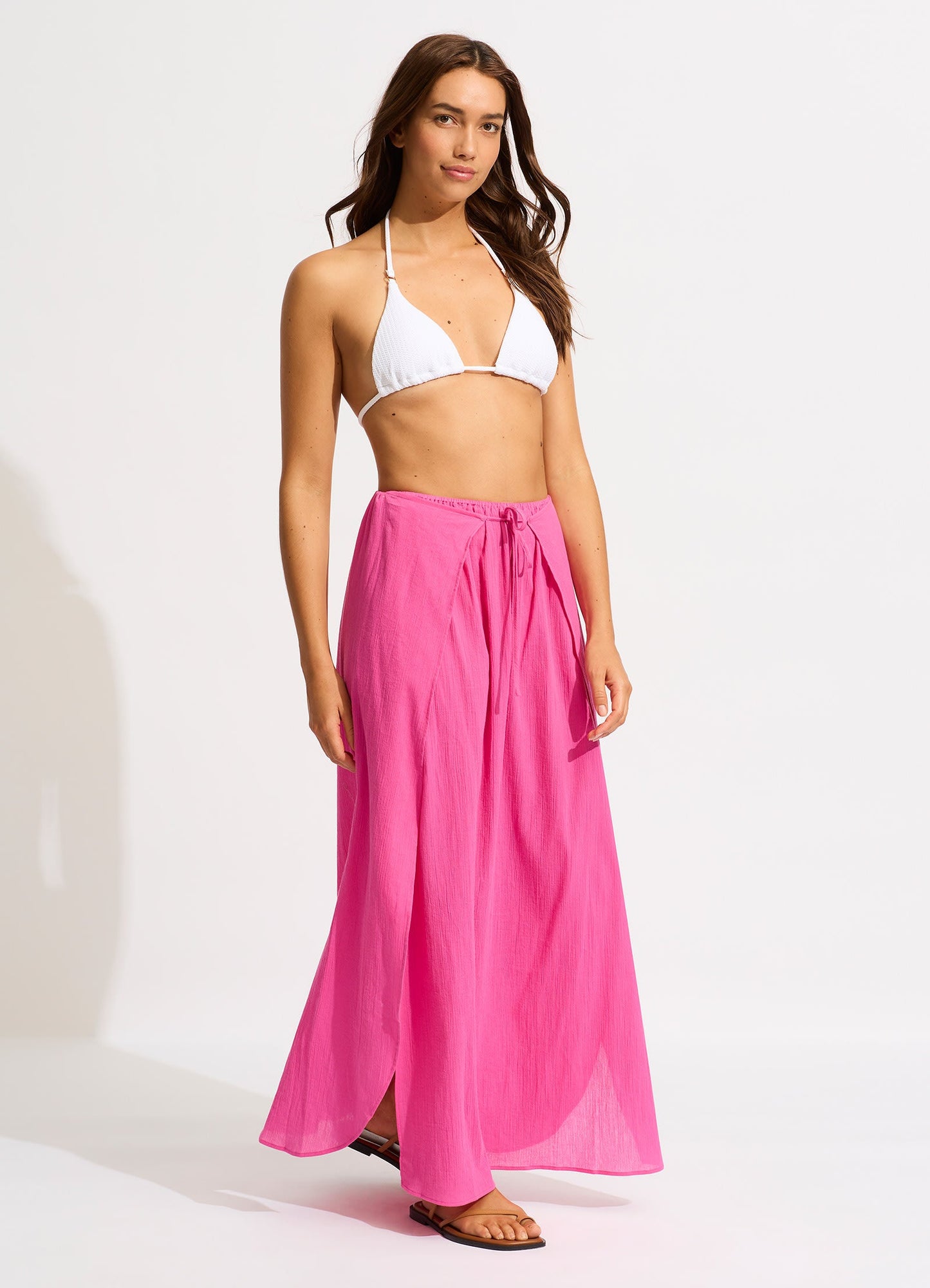 Crinkle Wrap Maxi Skirt - Hot Pink
