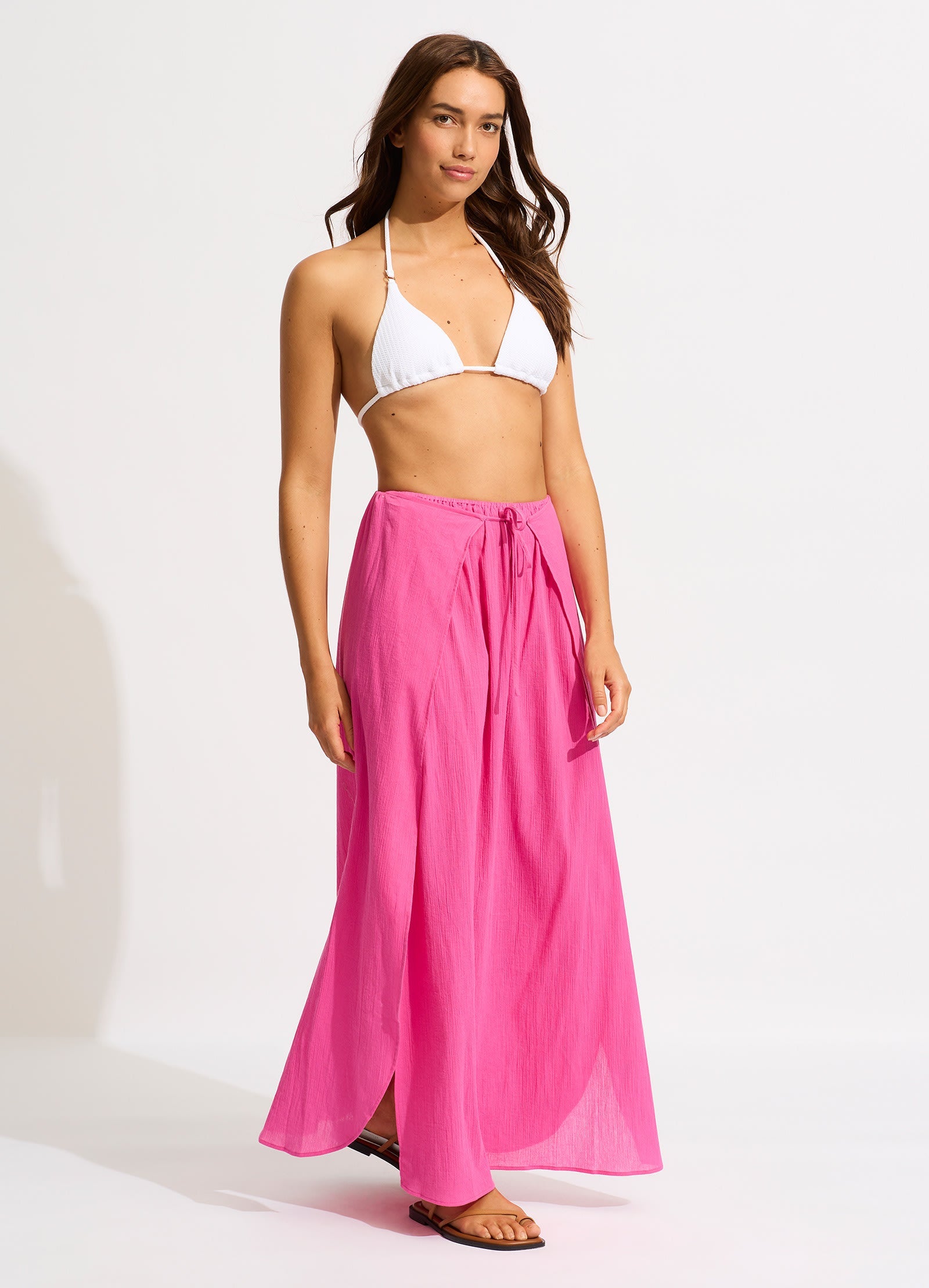  Crinkle Wrap Maxi Skirt - Hot Pink