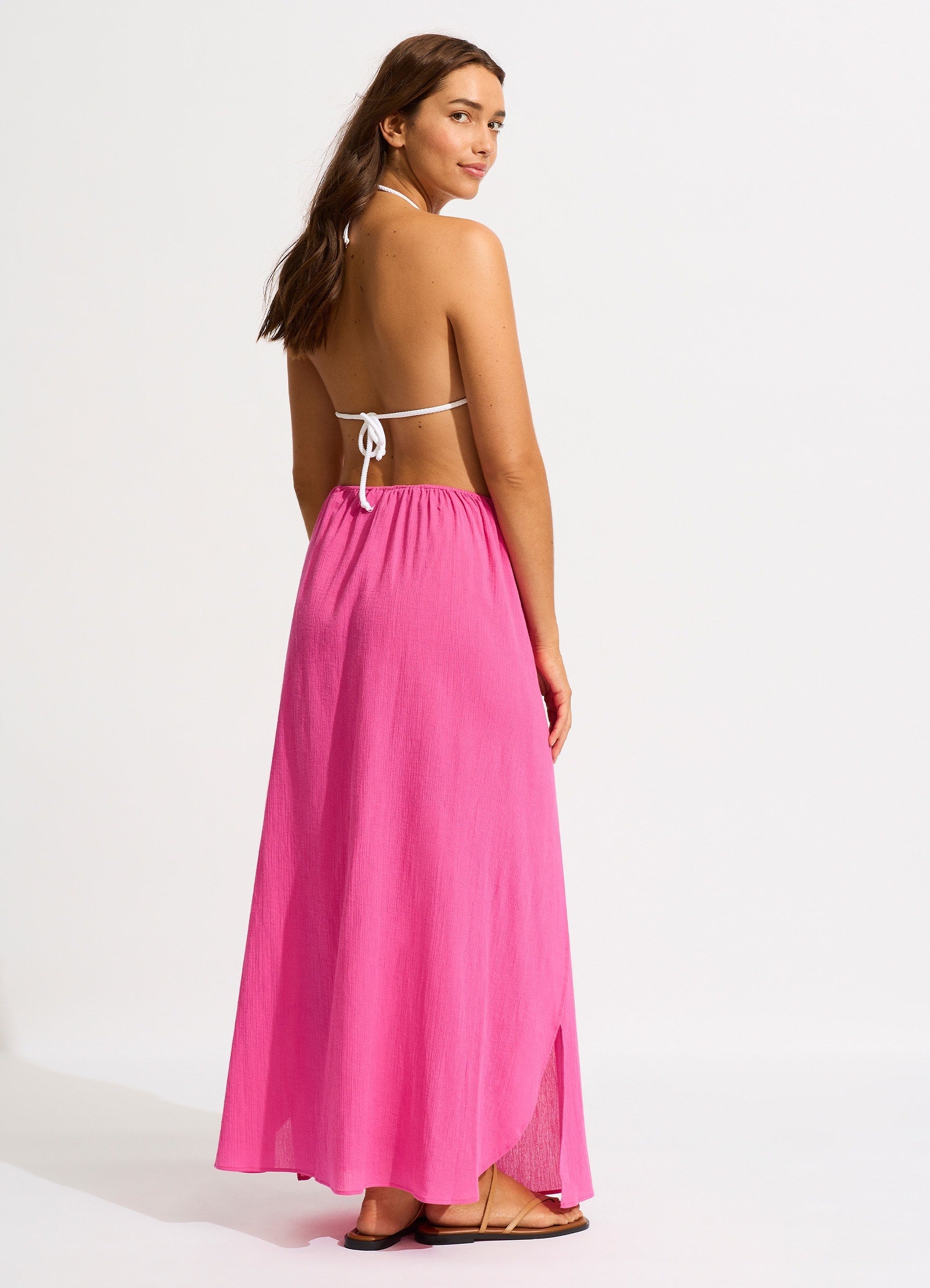  Crinkle Wrap Maxi Skirt - Hot Pink