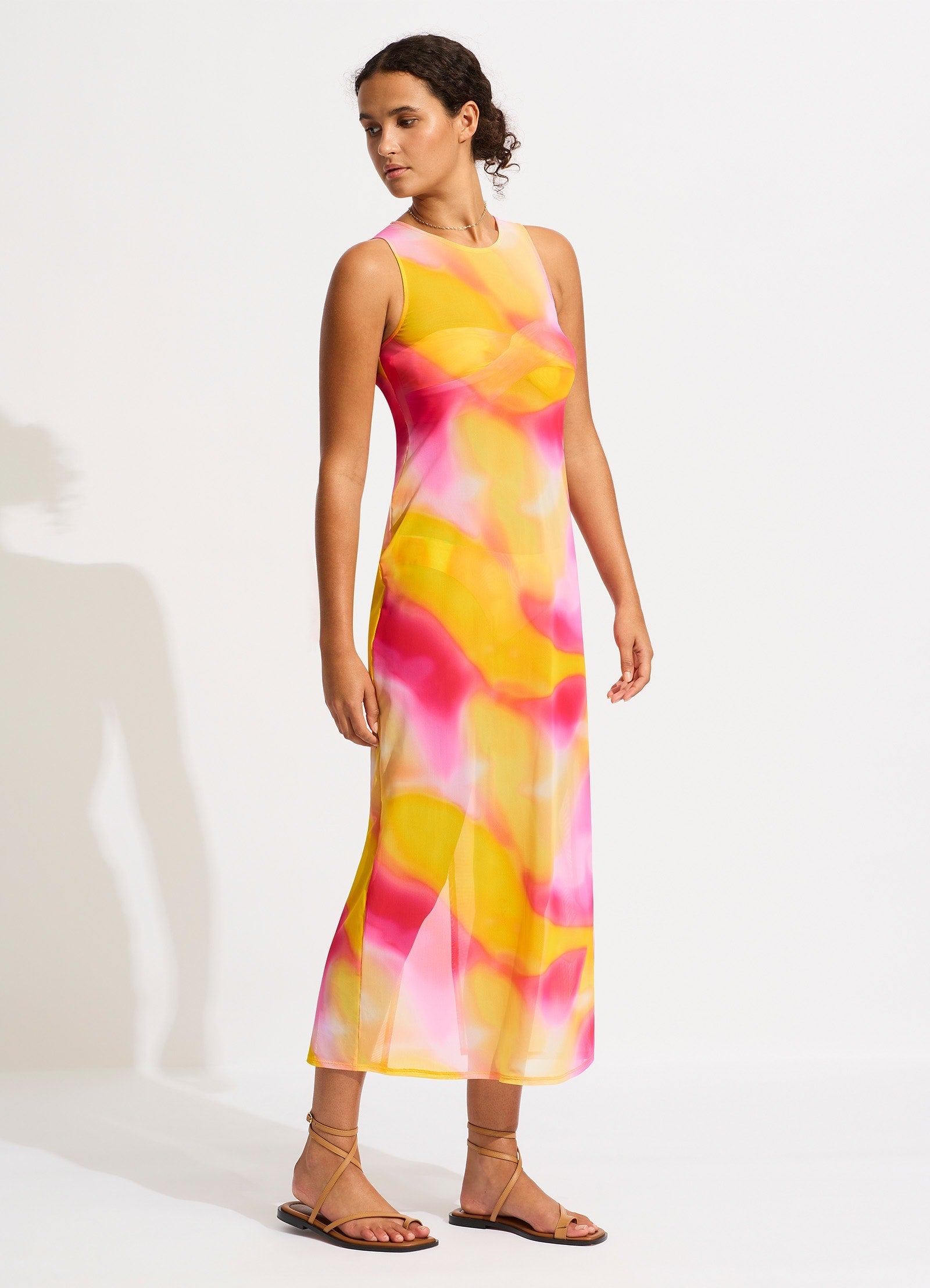  Colour Crush Mesh Midi Cover Up - Fuchsia Rose