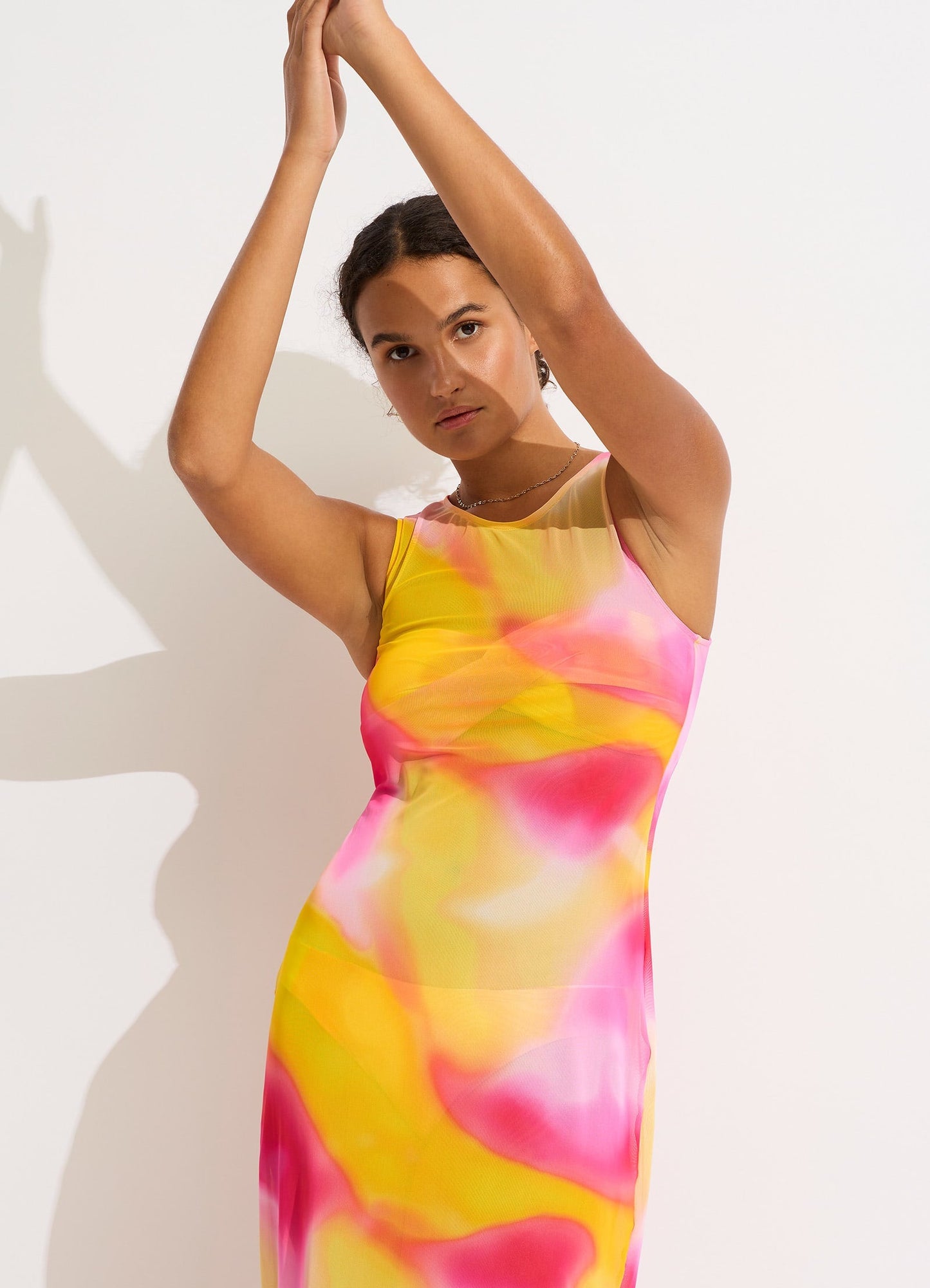  Colour Crush Mesh Midi Cover Up - Fuchsia Rose
