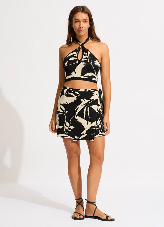  Birds Of Paradise Mini Wrap Skirt - Black