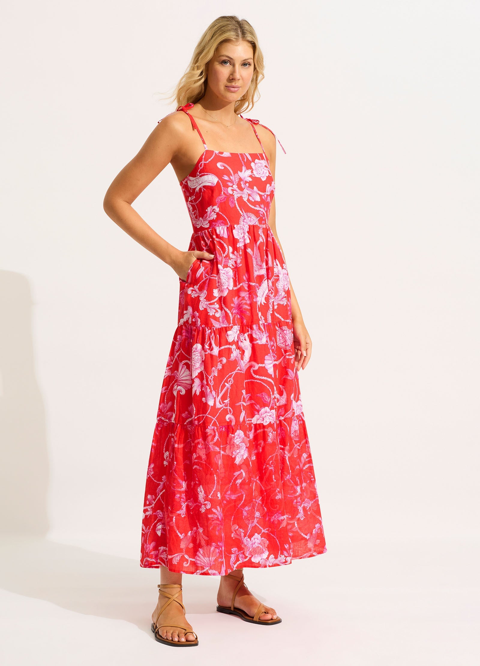  Tiered Maxi Dress - Chilli Red