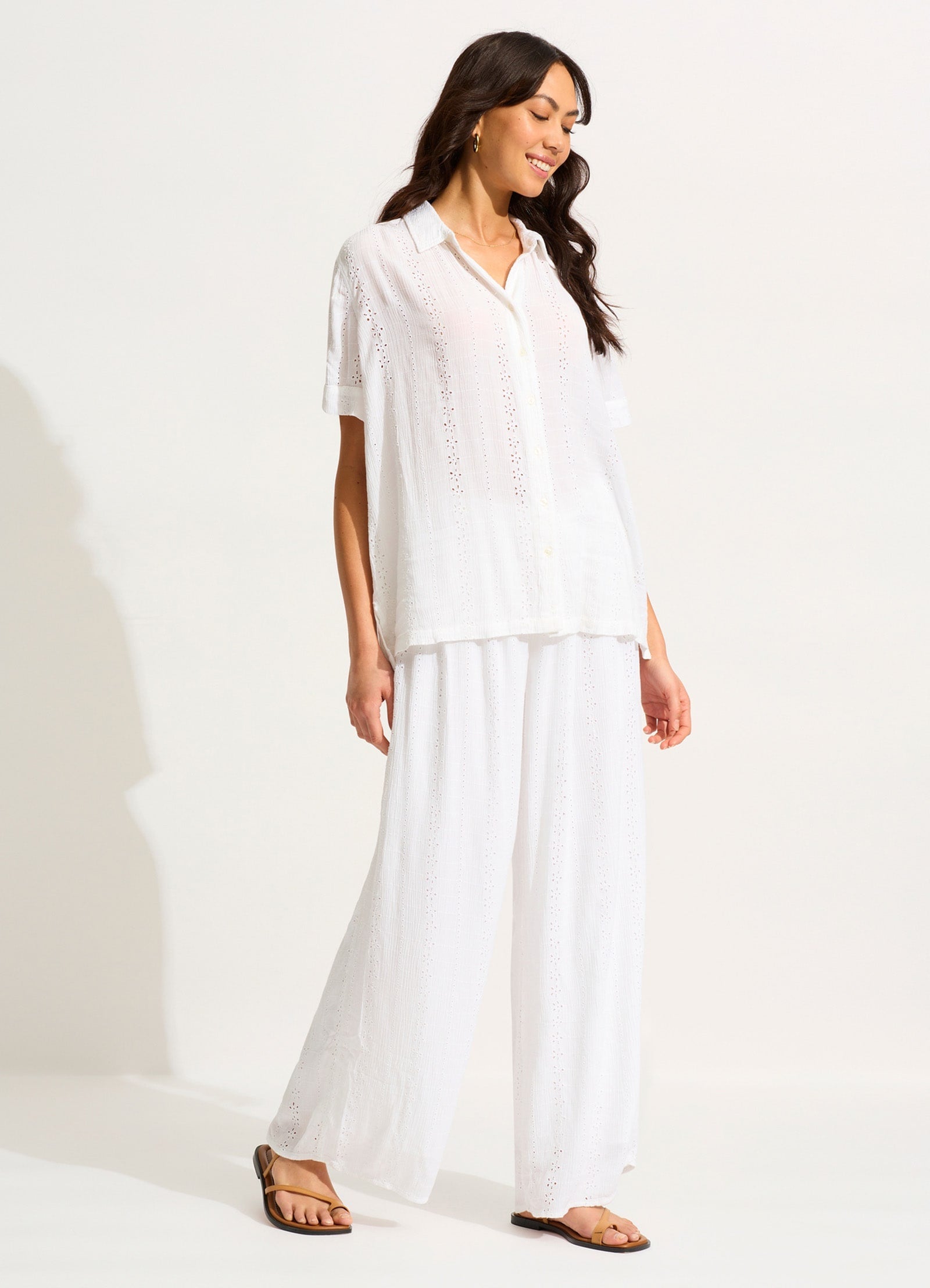  Broderie Short Sleeve Shirt - White