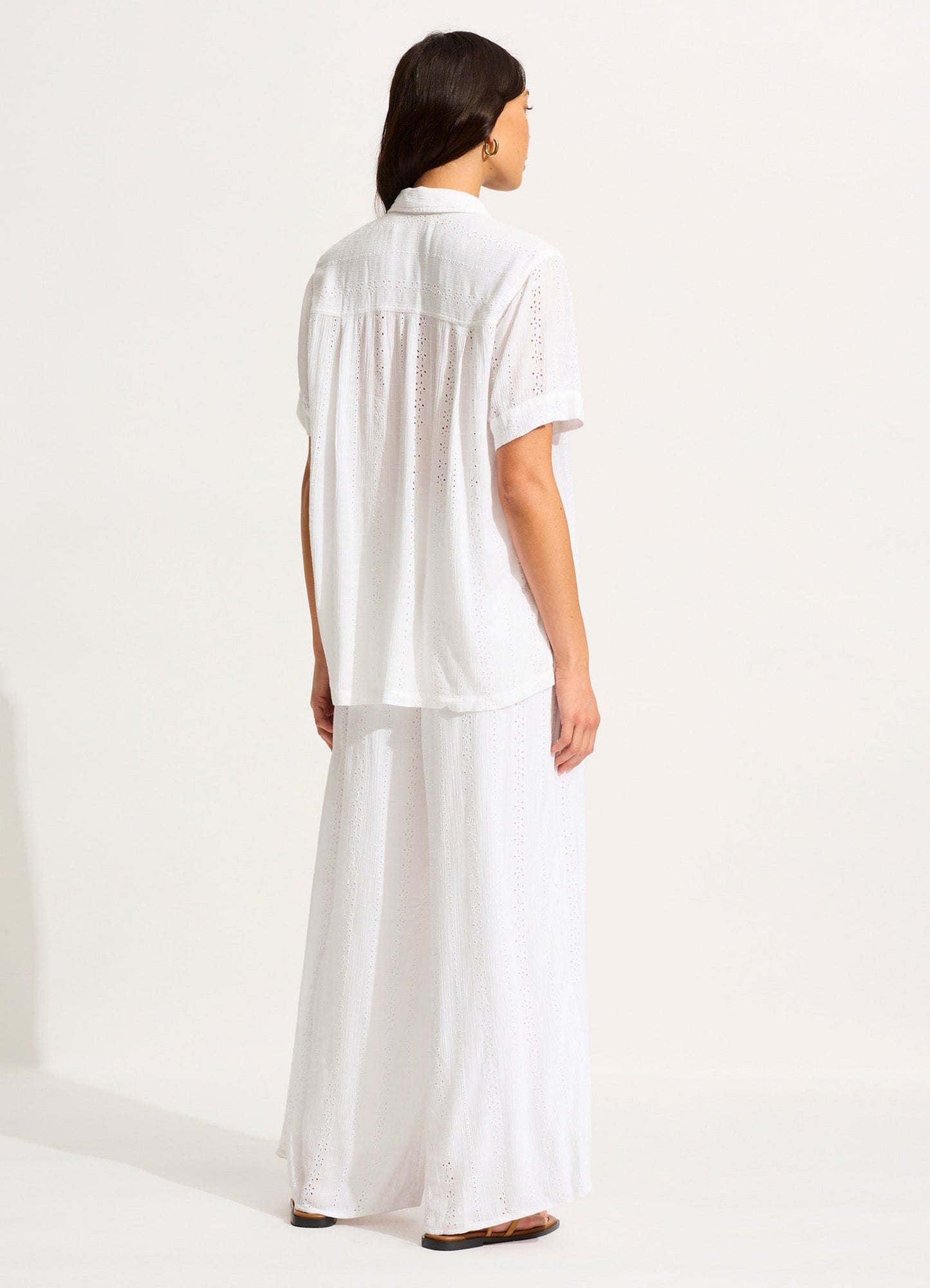  Broderie Short Sleeve Shirt - White