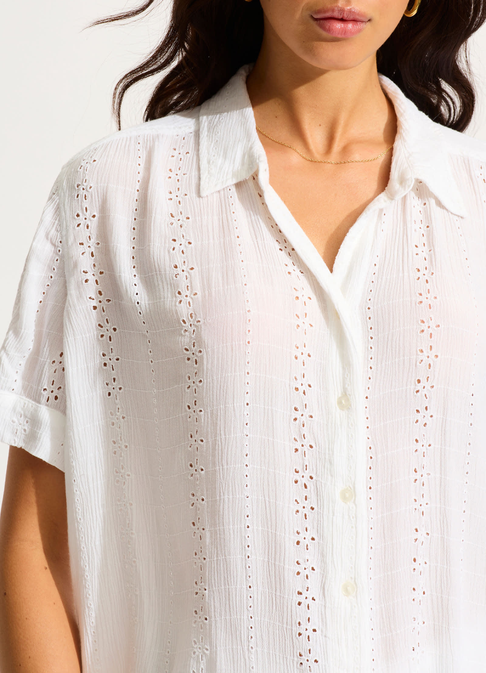 Broderie Short Sleeve Shirt - White