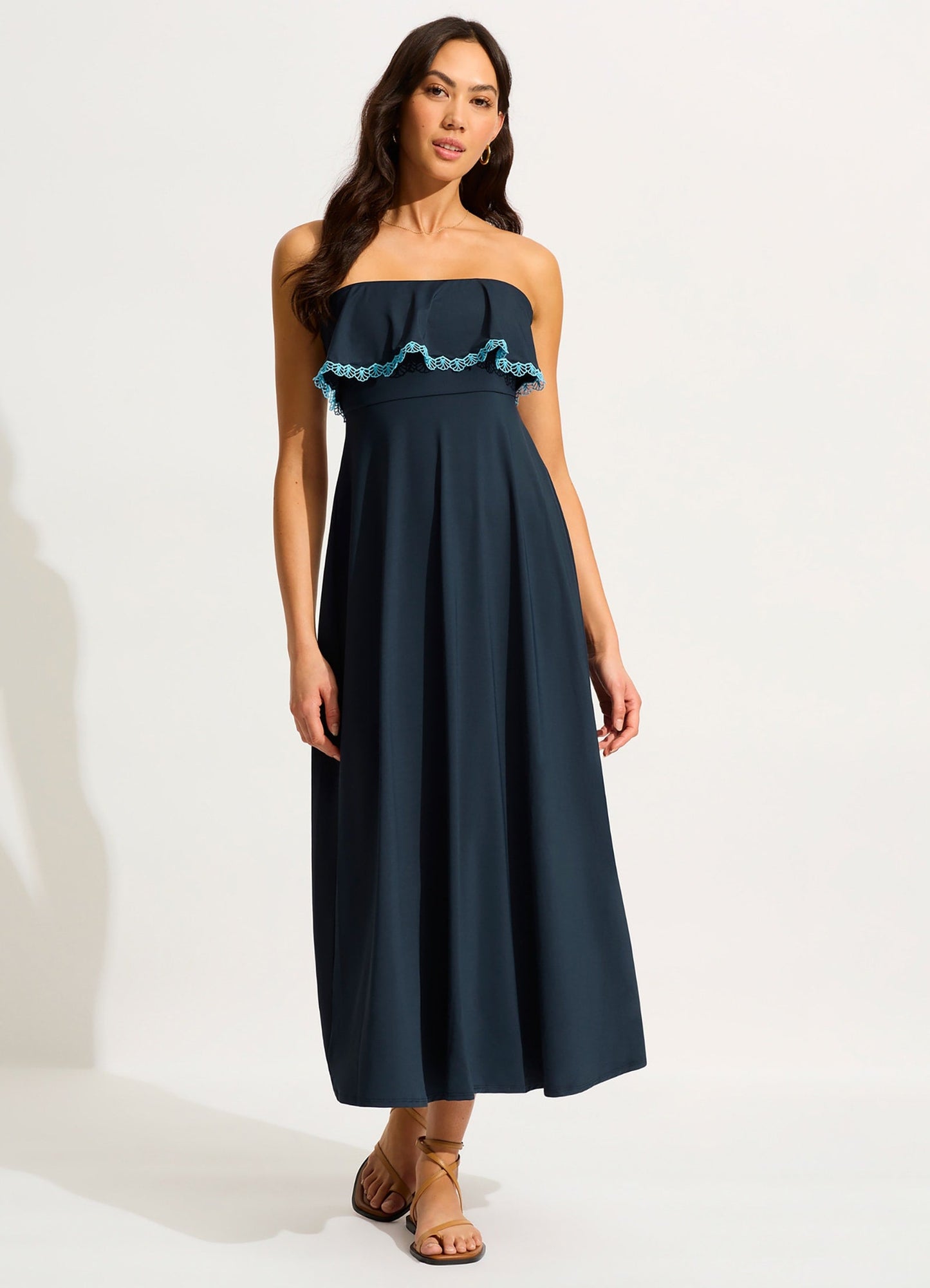  Lucia Frill Midi Dress - True Navy