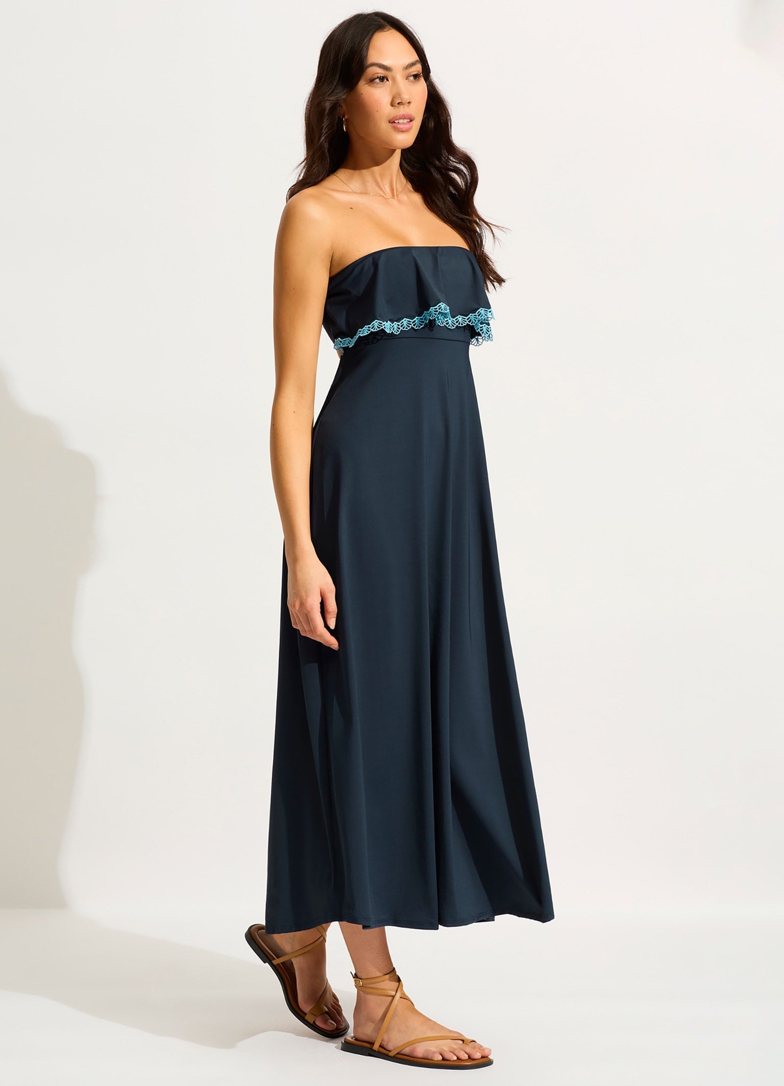  Lucia Frill Midi Dress - True Navy