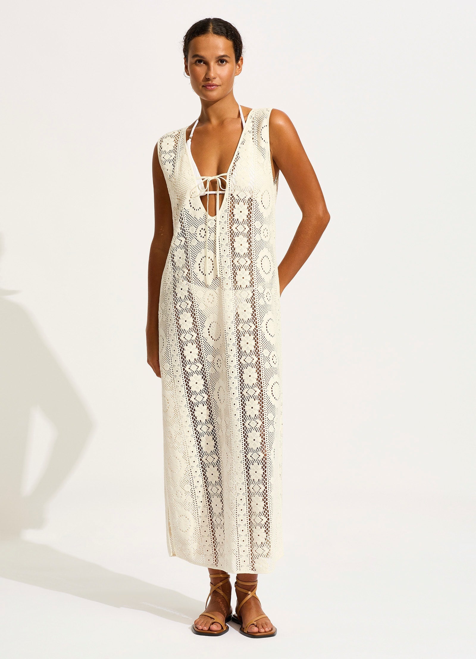  Corfu Crochet Maxi Cover Up - Ecru
