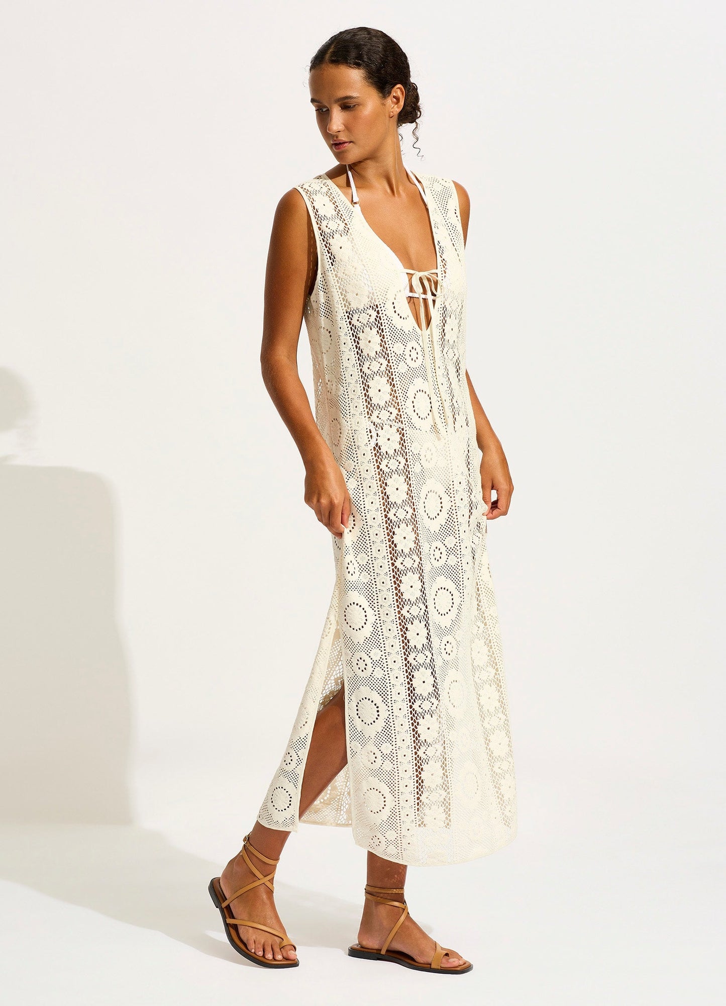  Corfu Crochet Maxi Cover Up - Ecru