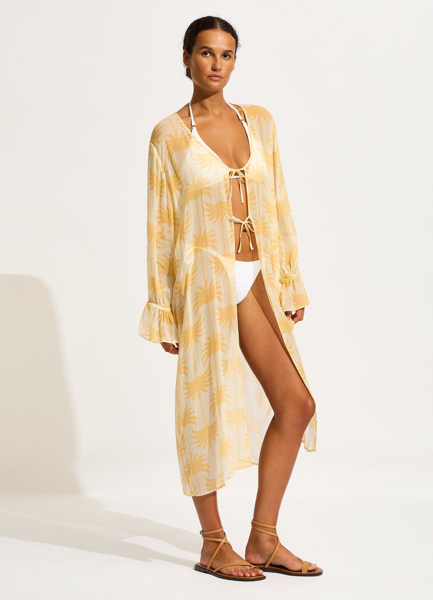  Oasis Tie Front Cover Up - Ecru