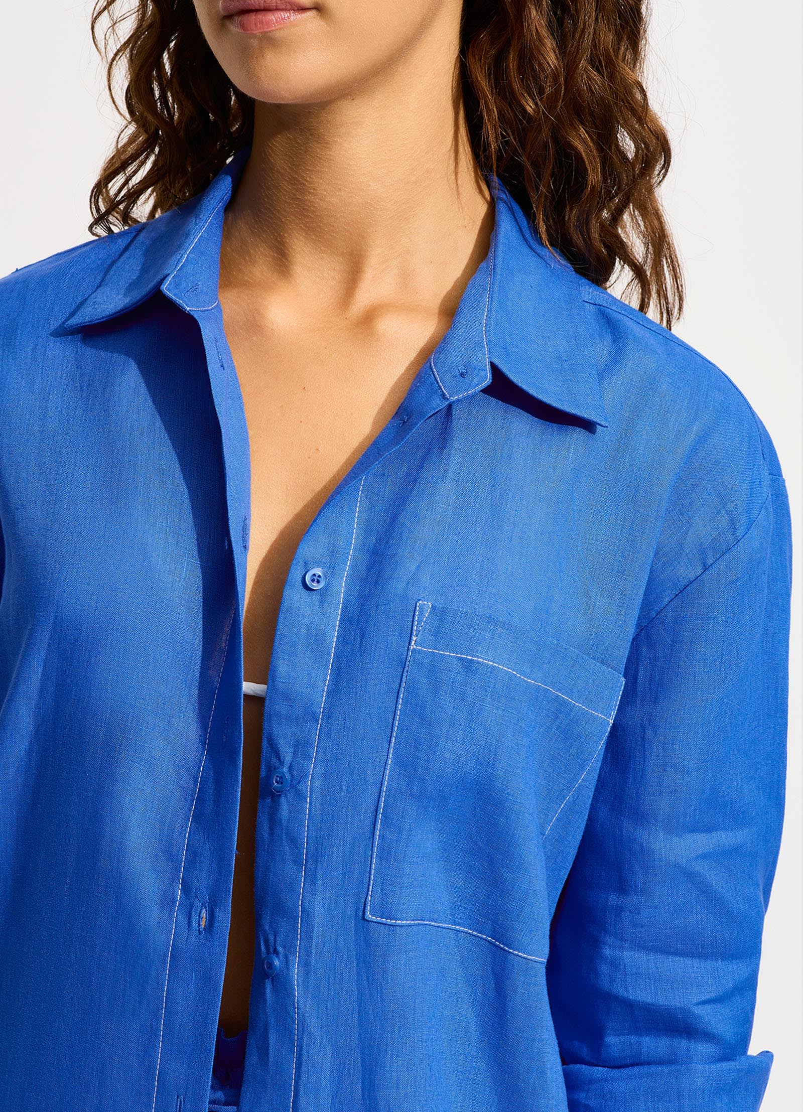  Corfu Contrast Stitch Shirt - Azure