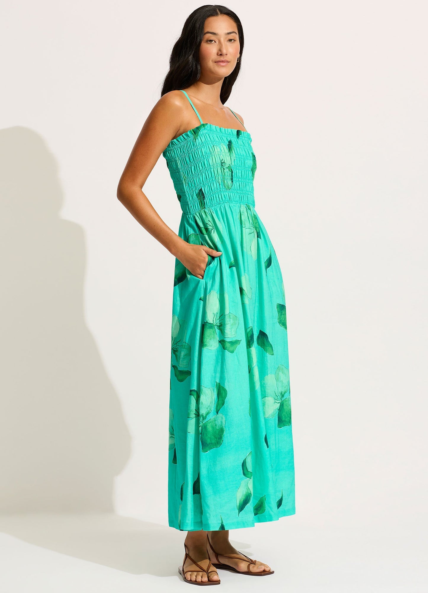  Secret Garden Shirred Maxi Dress - Jade