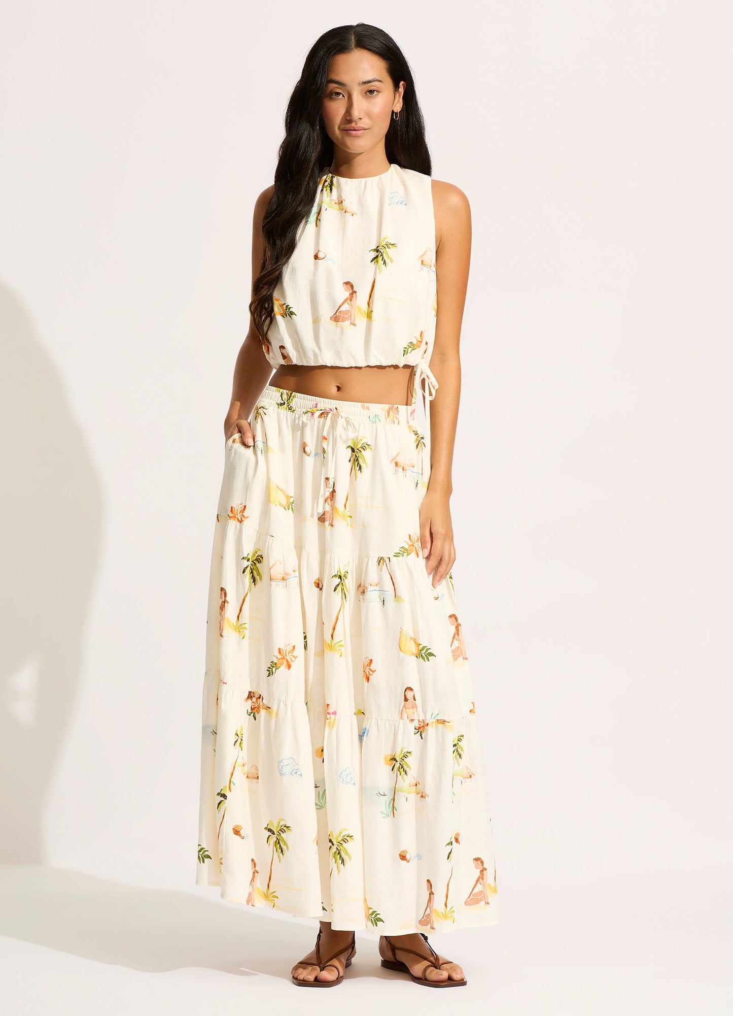  Isla Palm Tiered Maxi Skirt - Ecru