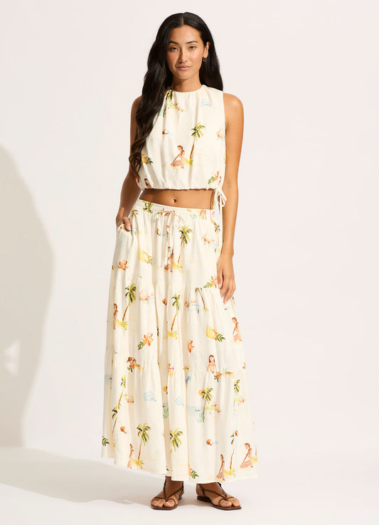  Isla Palm Tiered Maxi Skirt - Ecru