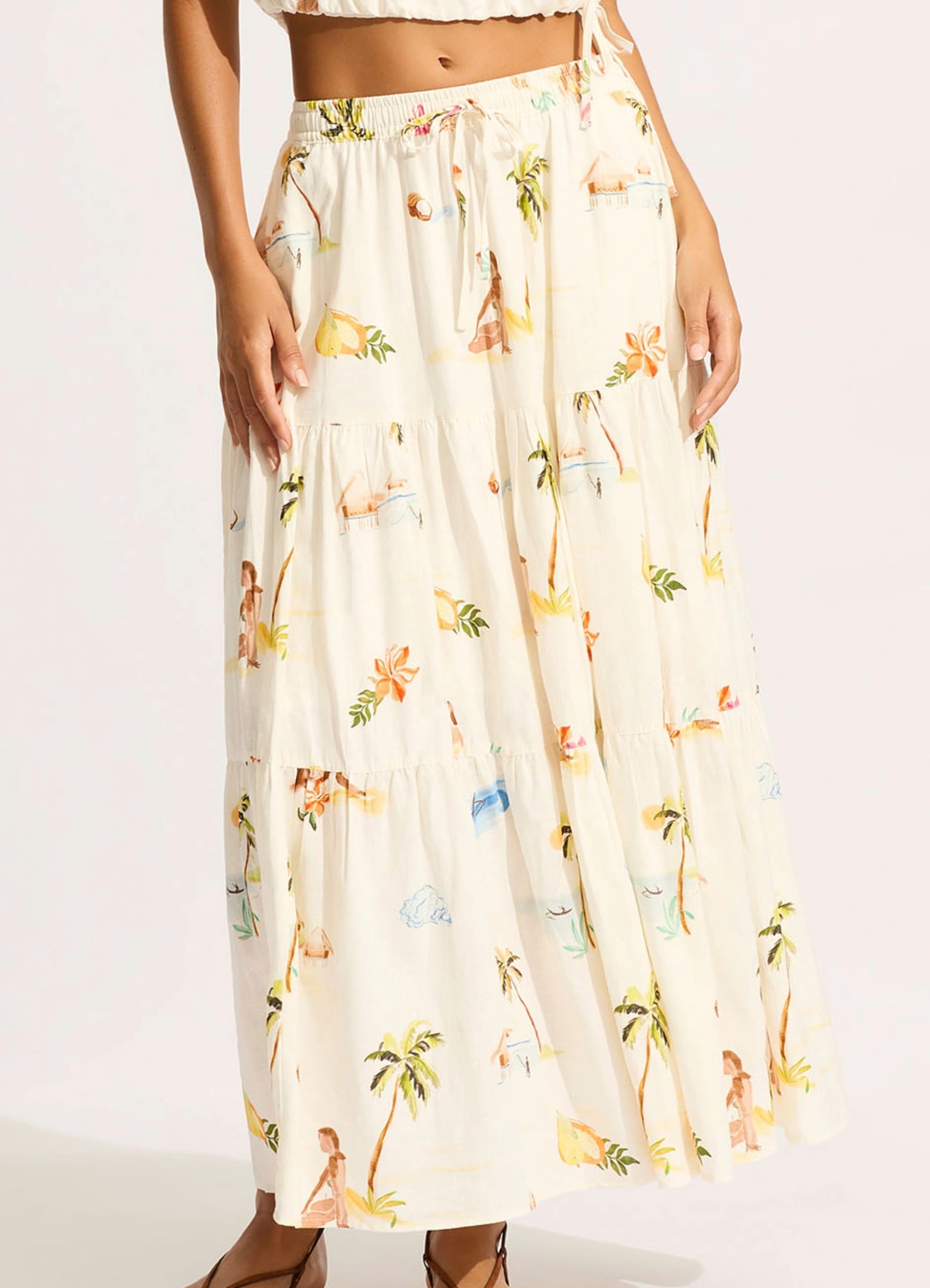  Isla Palm Tiered Maxi Skirt - Ecru